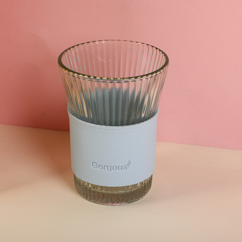 Colored vertical pattern glass cup 320ml
