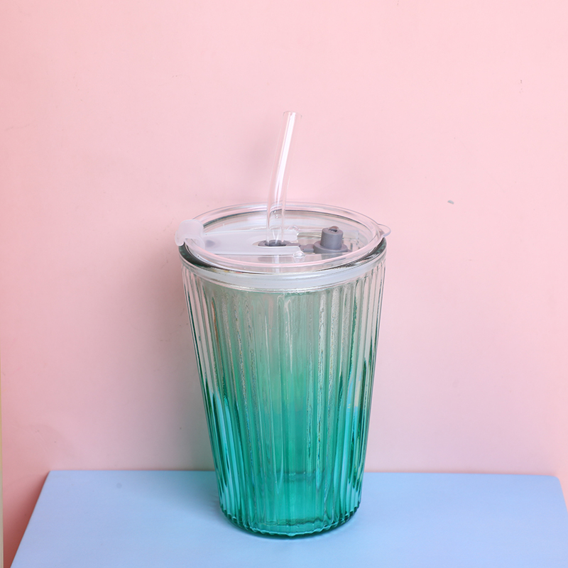 Colorful straw glass cup-480ml