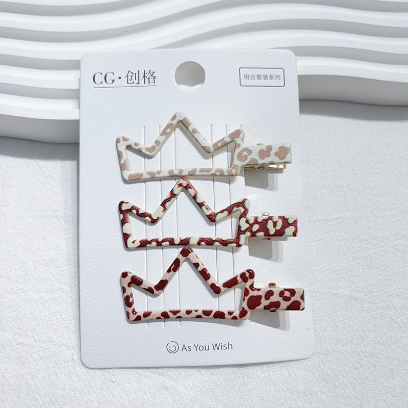 6cm coffee color printed hair clip 3pcs-5