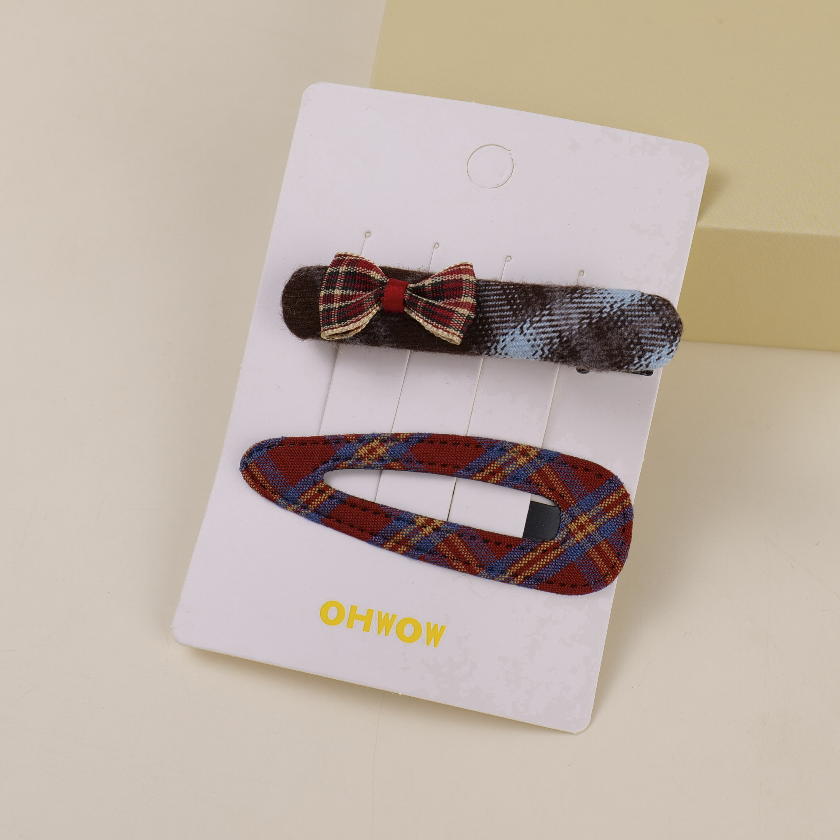 Small Check Bowknot Fabric Hair Clip 2pcs