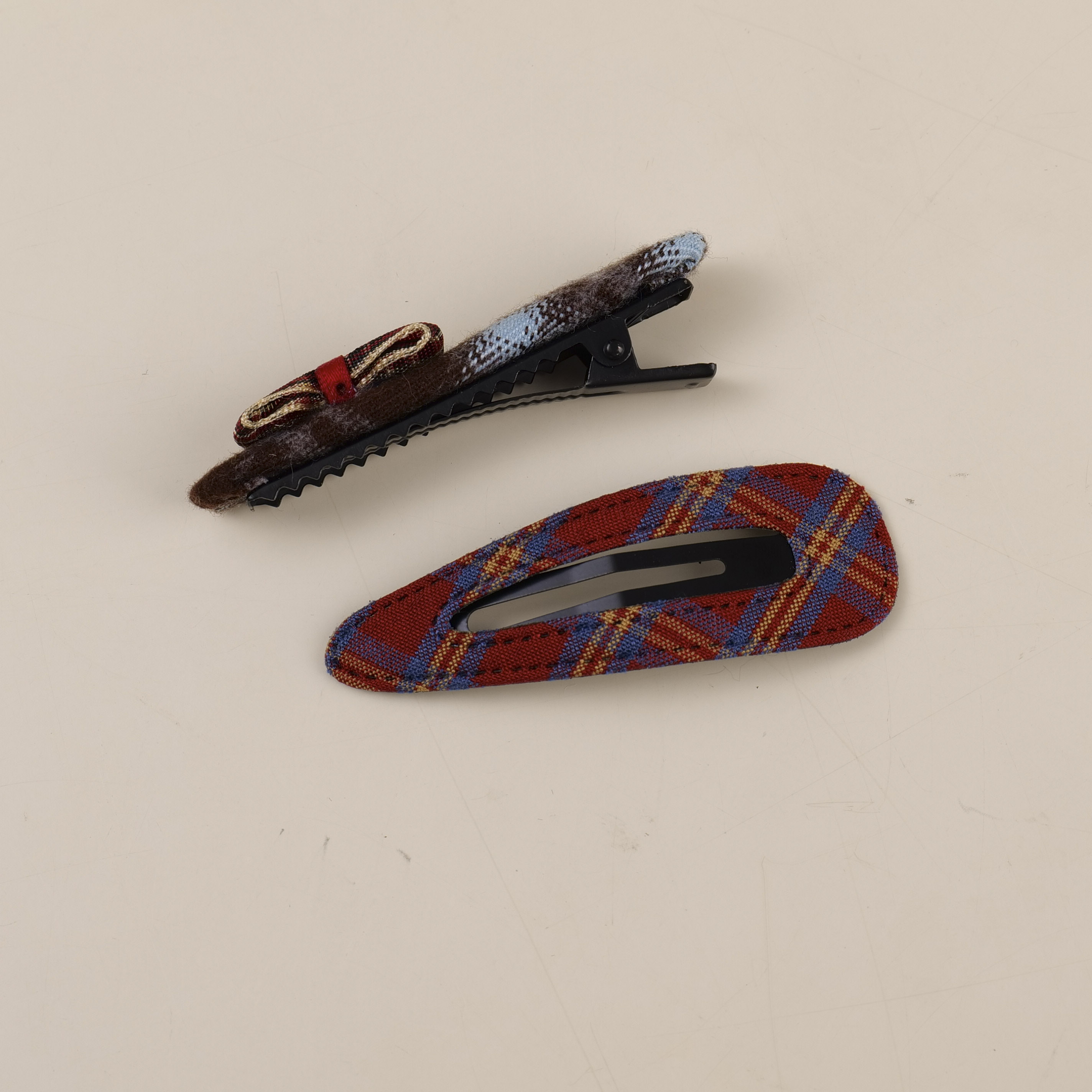Small Check Bowknot Fabric Hair Clip 2pcs