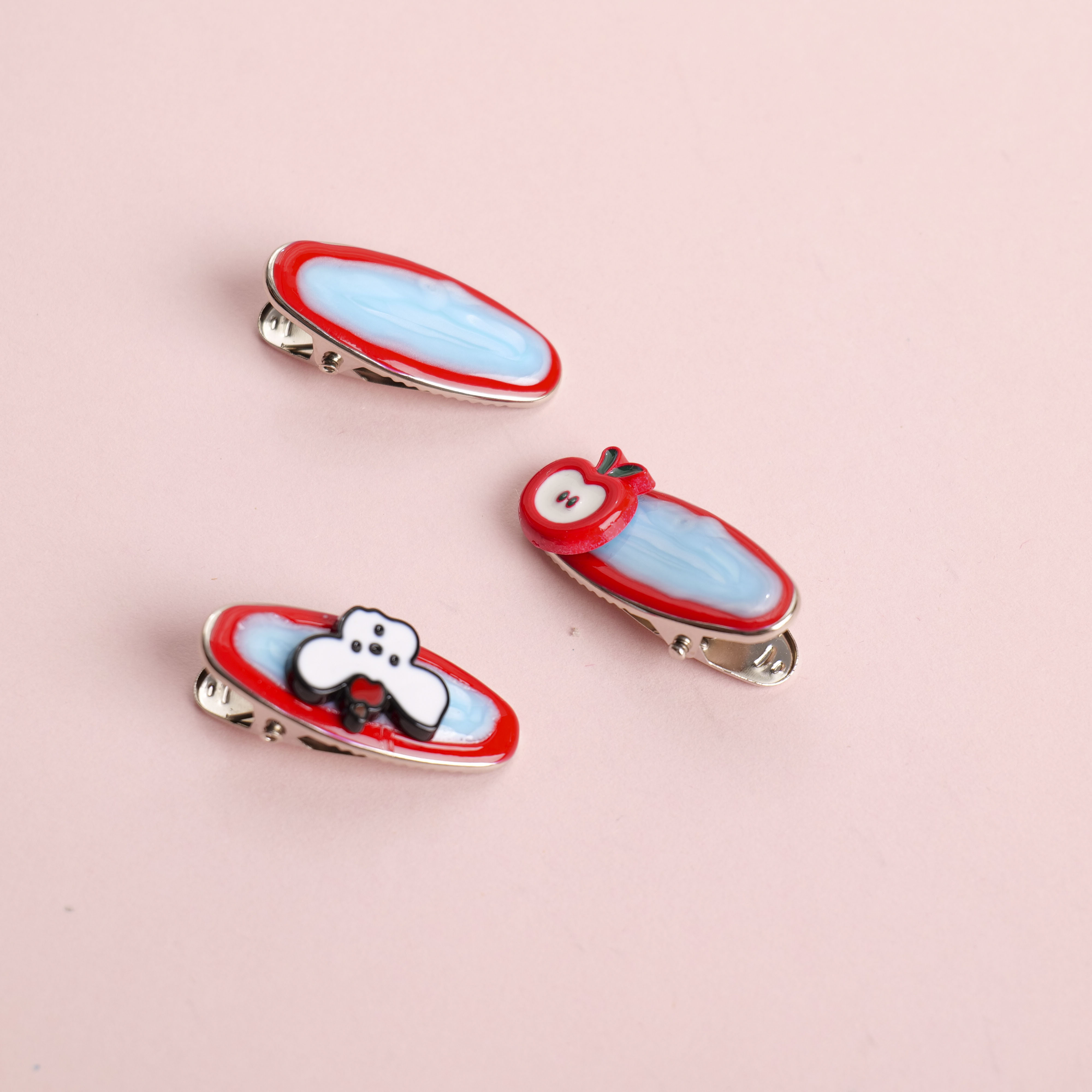 Dog and Apple Hair Clips 3pcs