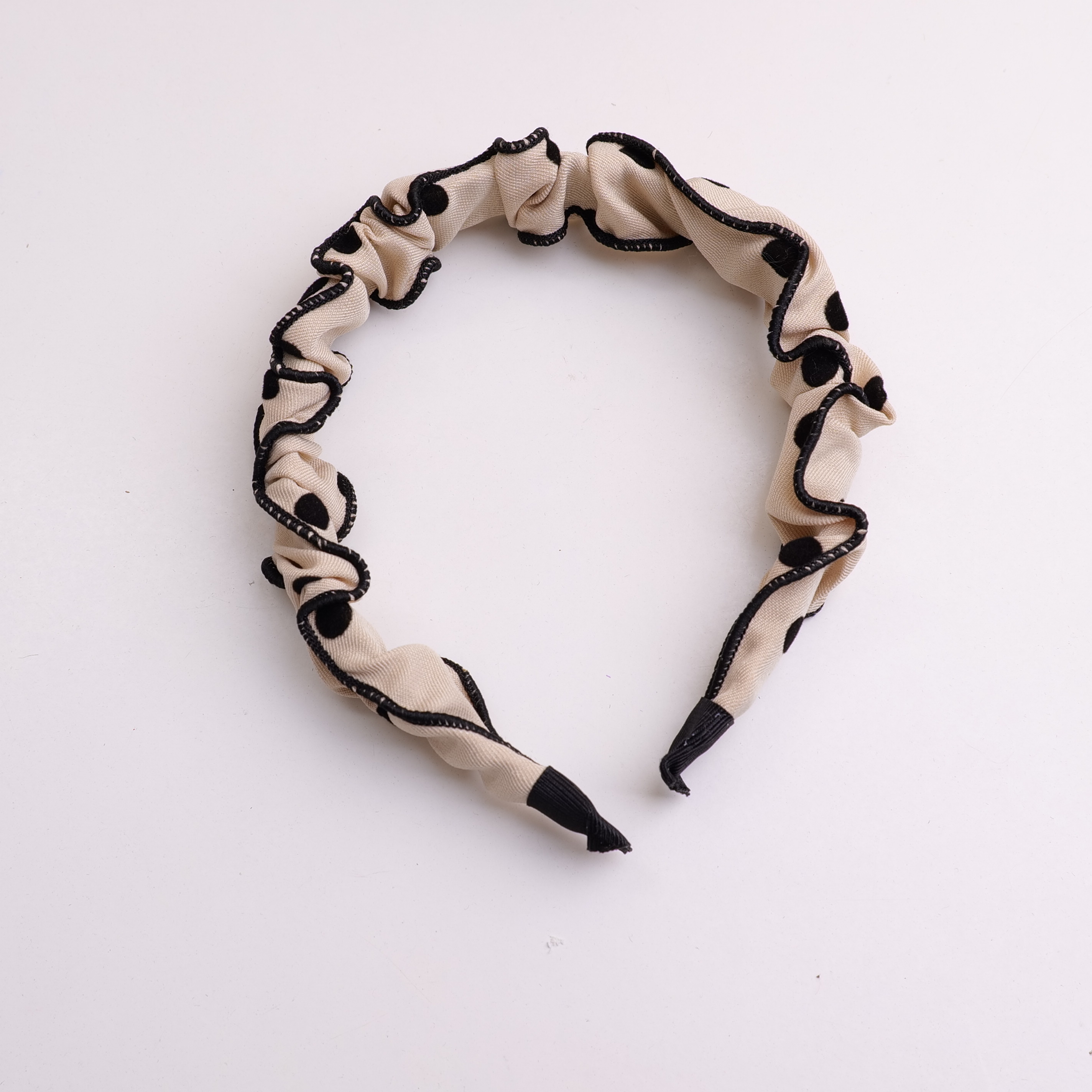 Pleated Black Dot Fabric Headband