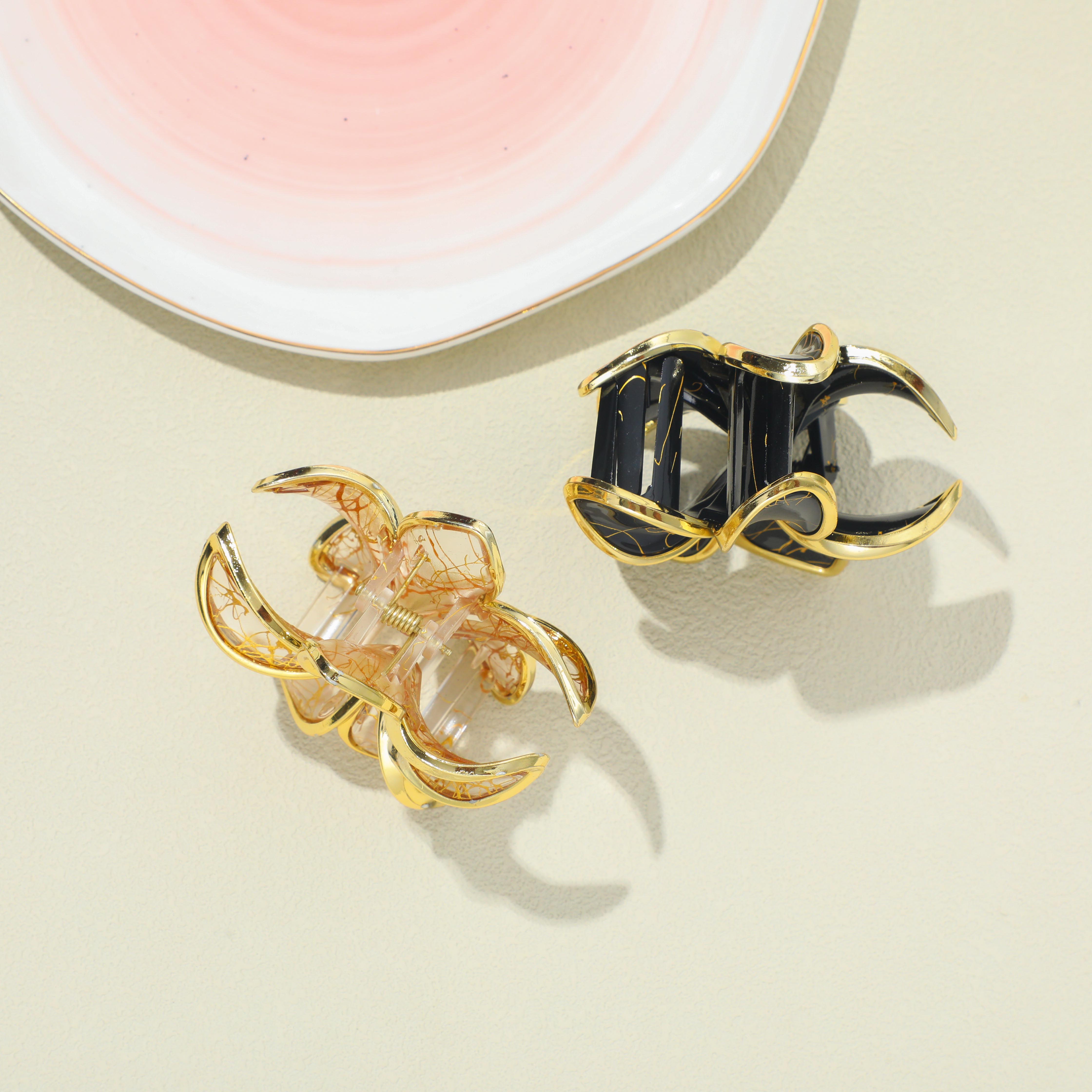 Gold-Brushed Plumeria Hair Claw 8cm