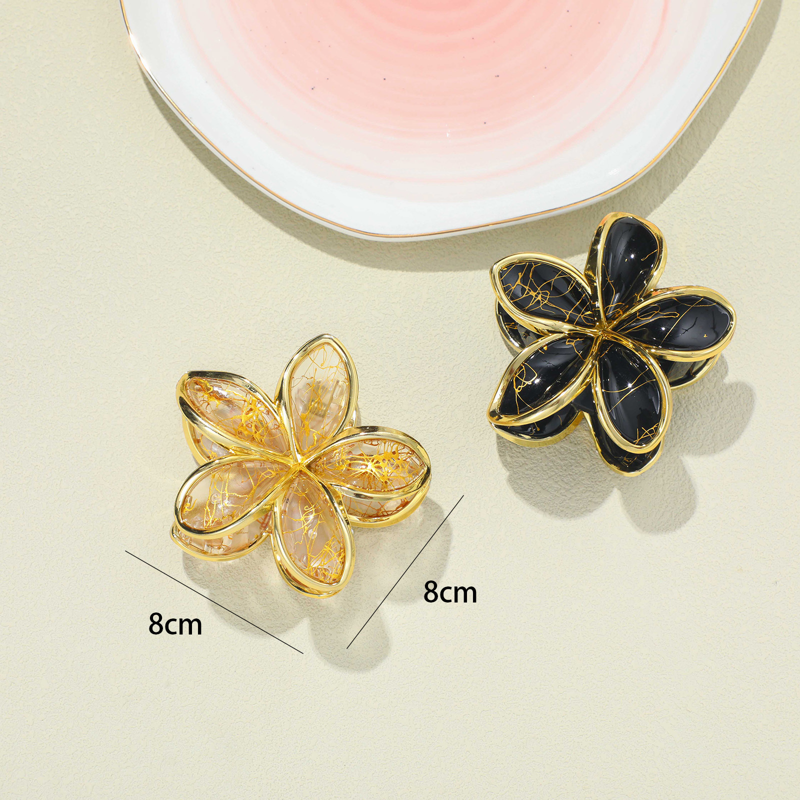 Gold-Brushed Plumeria Hair Claw 8cm