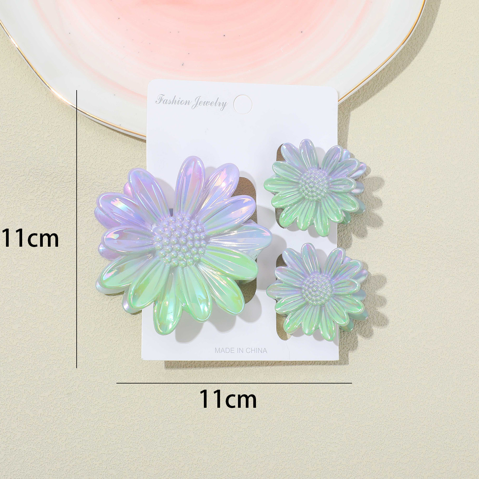 Electroplated Large Flower Hair Claw 3pcs