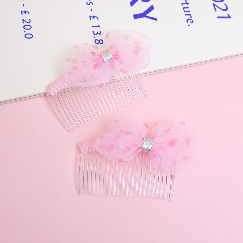 Pink Polka Dot Lace Bow Hair Comb