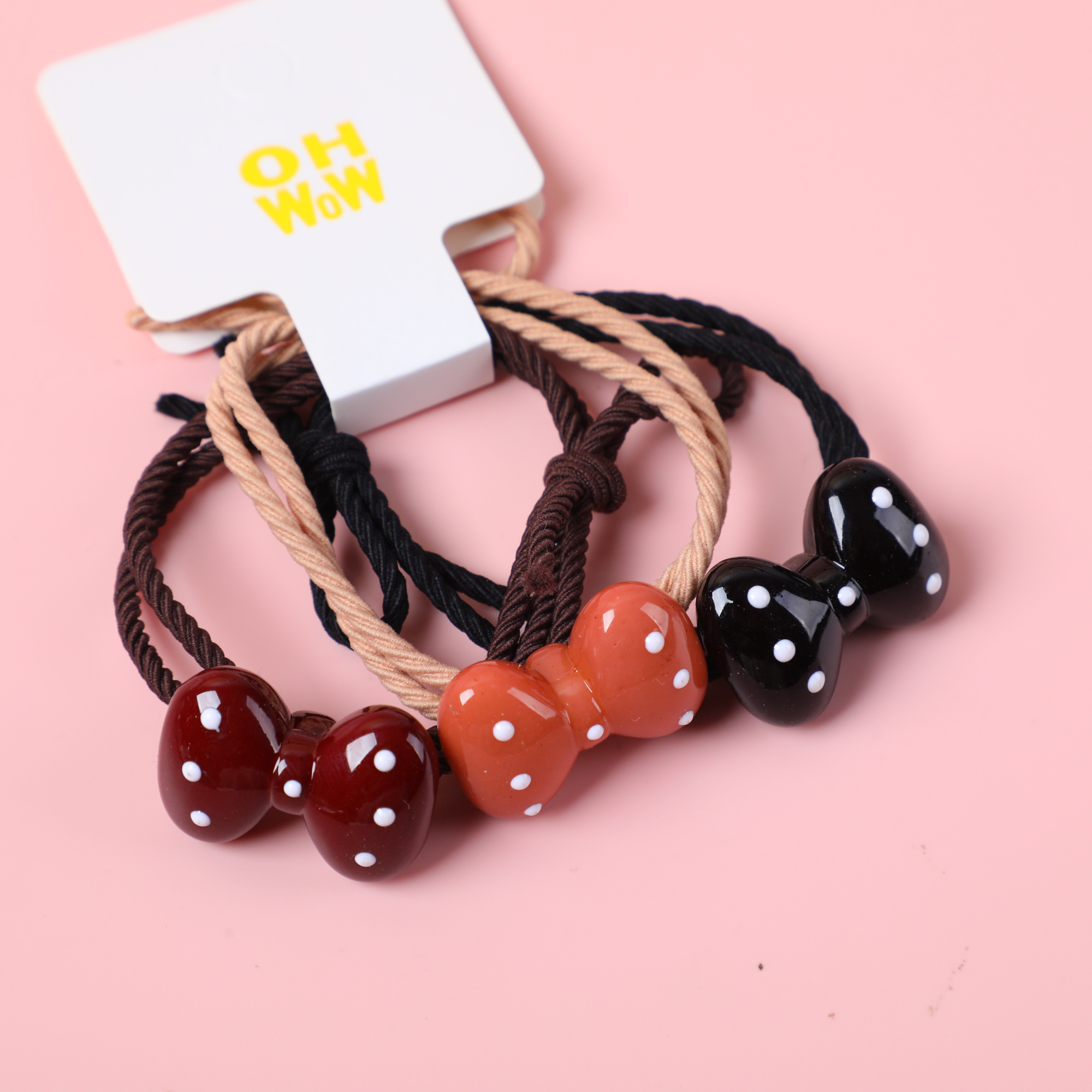 Polka-Dot Bow Children's Hair Ties 3pcs