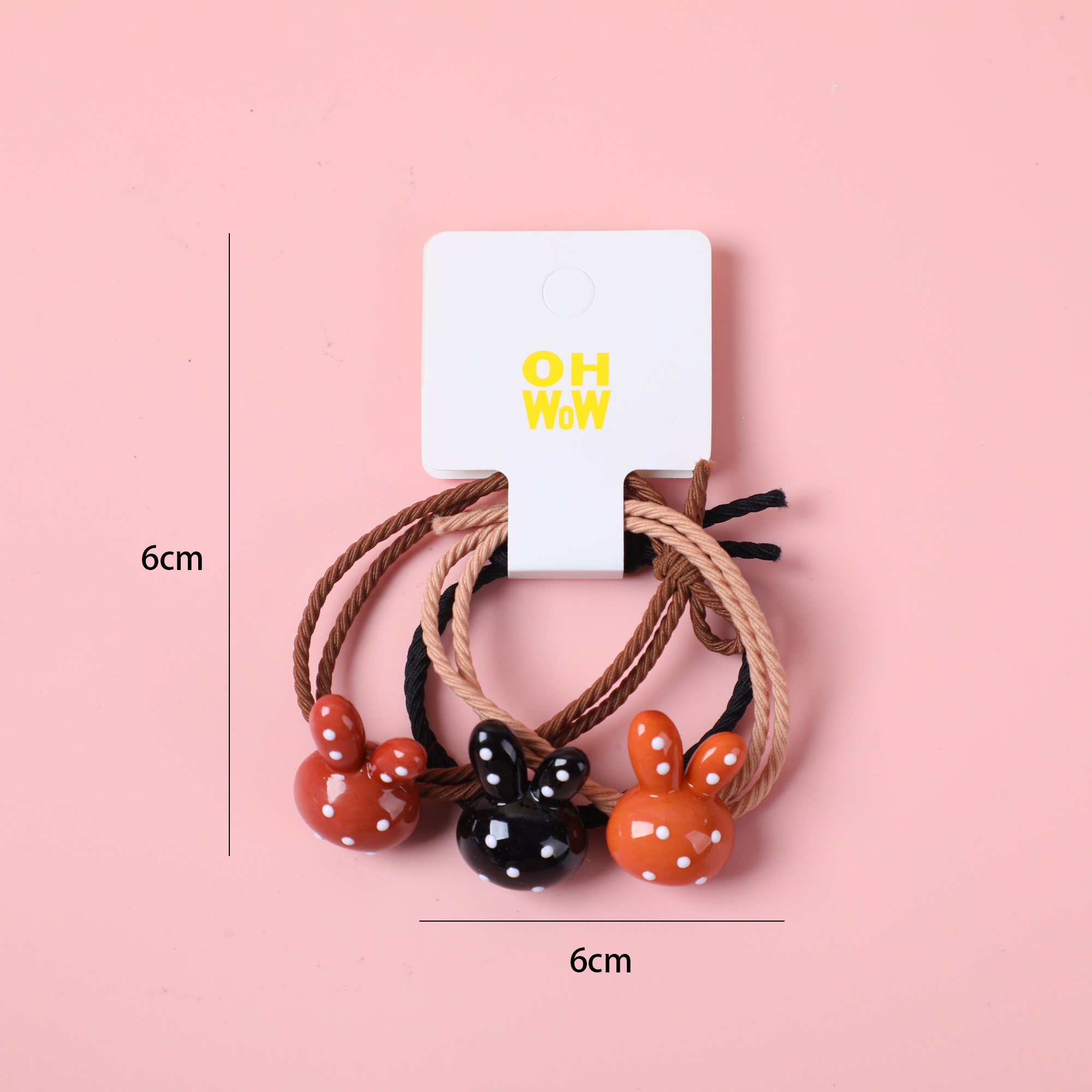 Polka-Dot Bunny Head Children's Hair Ties 3pcs