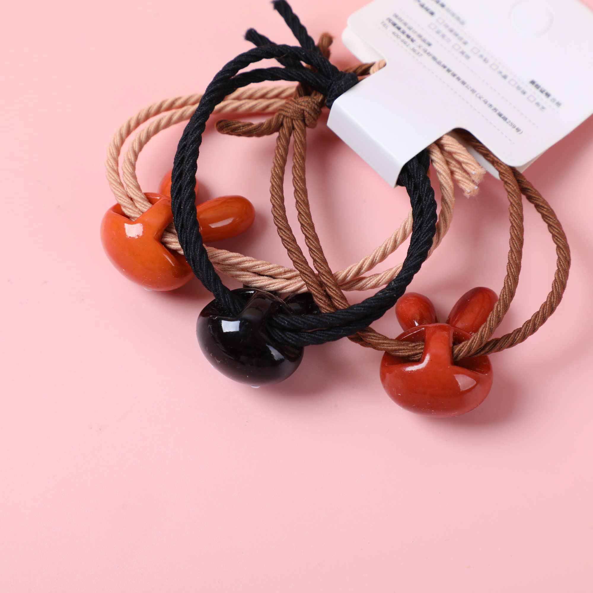 Polka-Dot Bunny Head Children's Hair Ties 3pcs