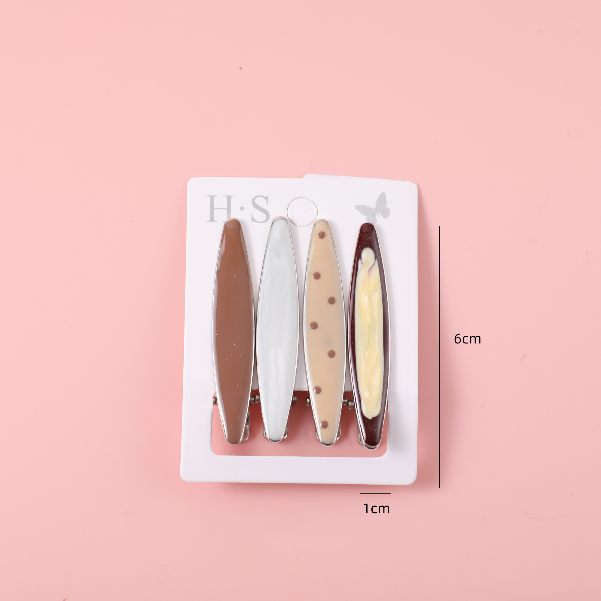 Coffee Polka Dot Hair Clip Set 4pcs 6cm