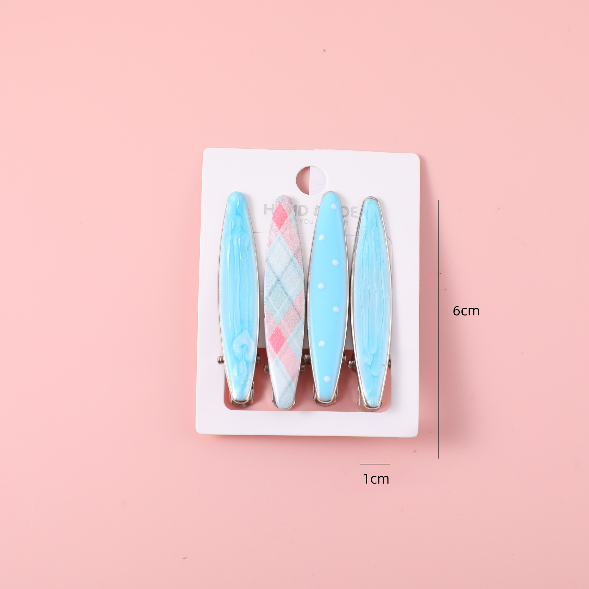 Blue Polka Dot Hair Clip Set 4pcs 6cm