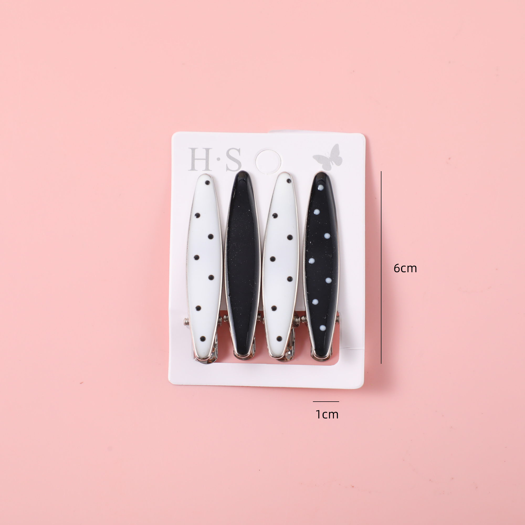 Black Polka Dot Hair Clip Set 4pcs 6cm