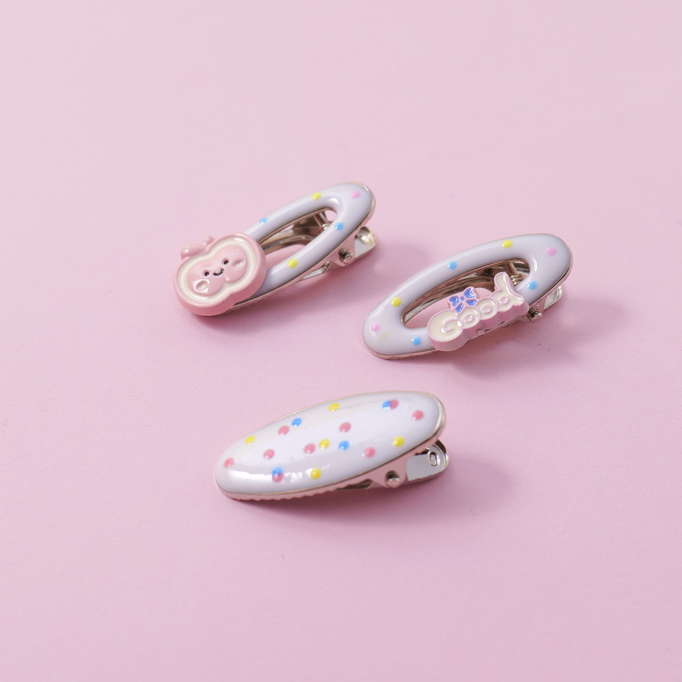 Apple Polka Dot Hair Clips 3pcs