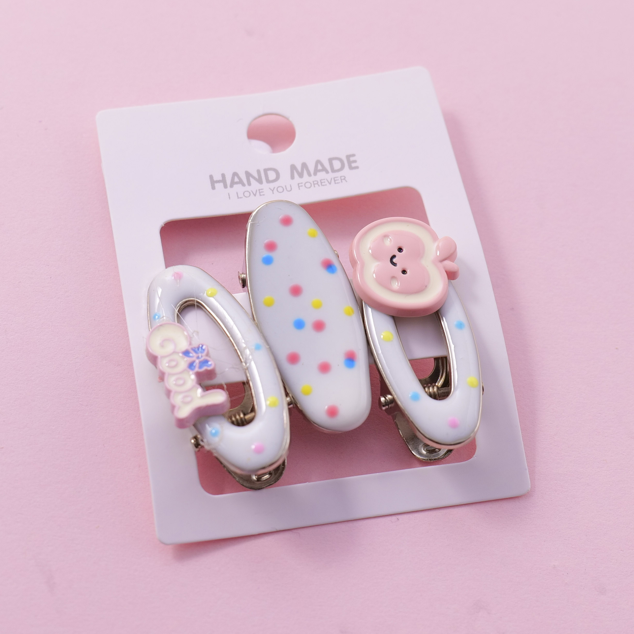 Apple Polka Dot Hair Clips 3pcs