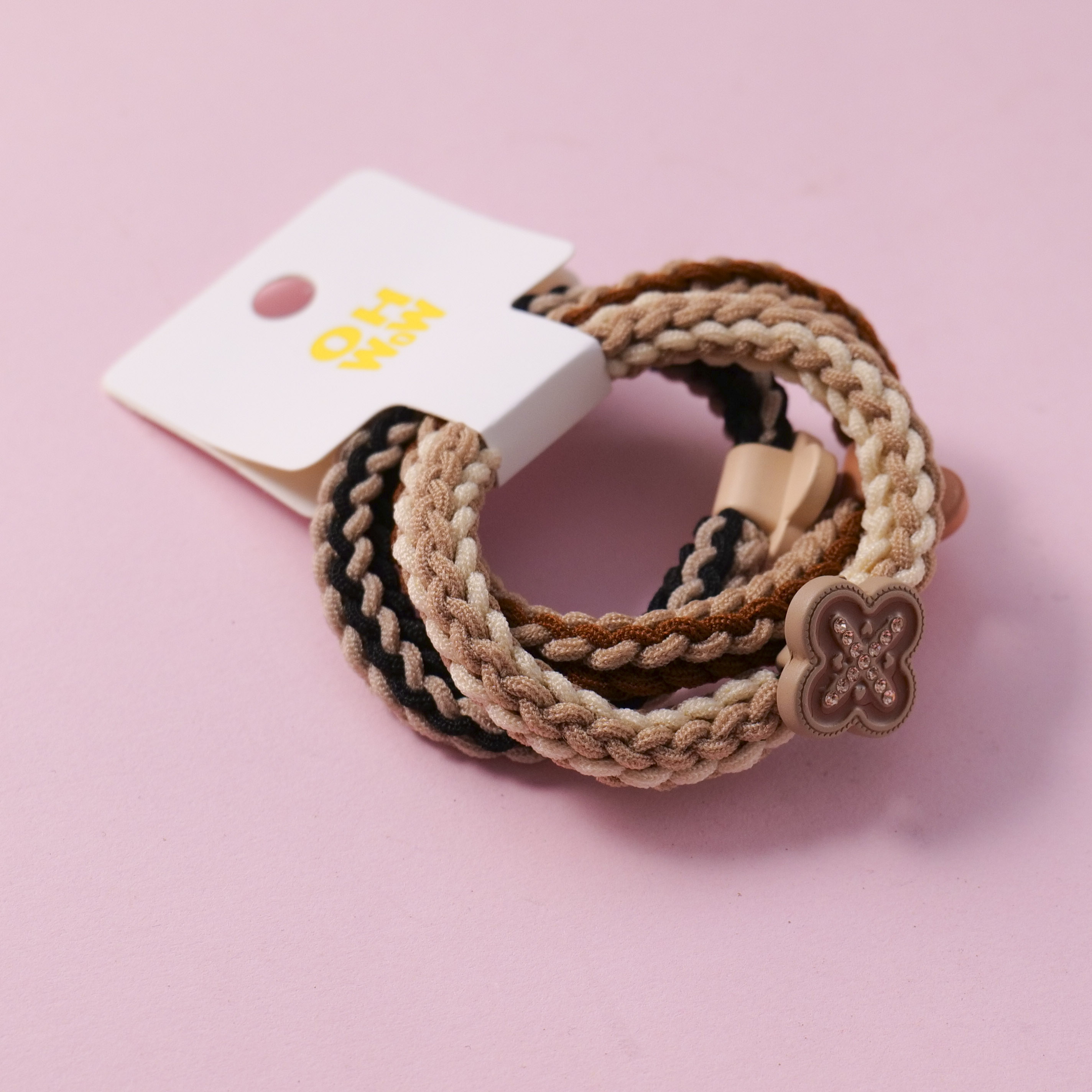 Small Flower Rhinestone Woven Hair Ties 3pcs