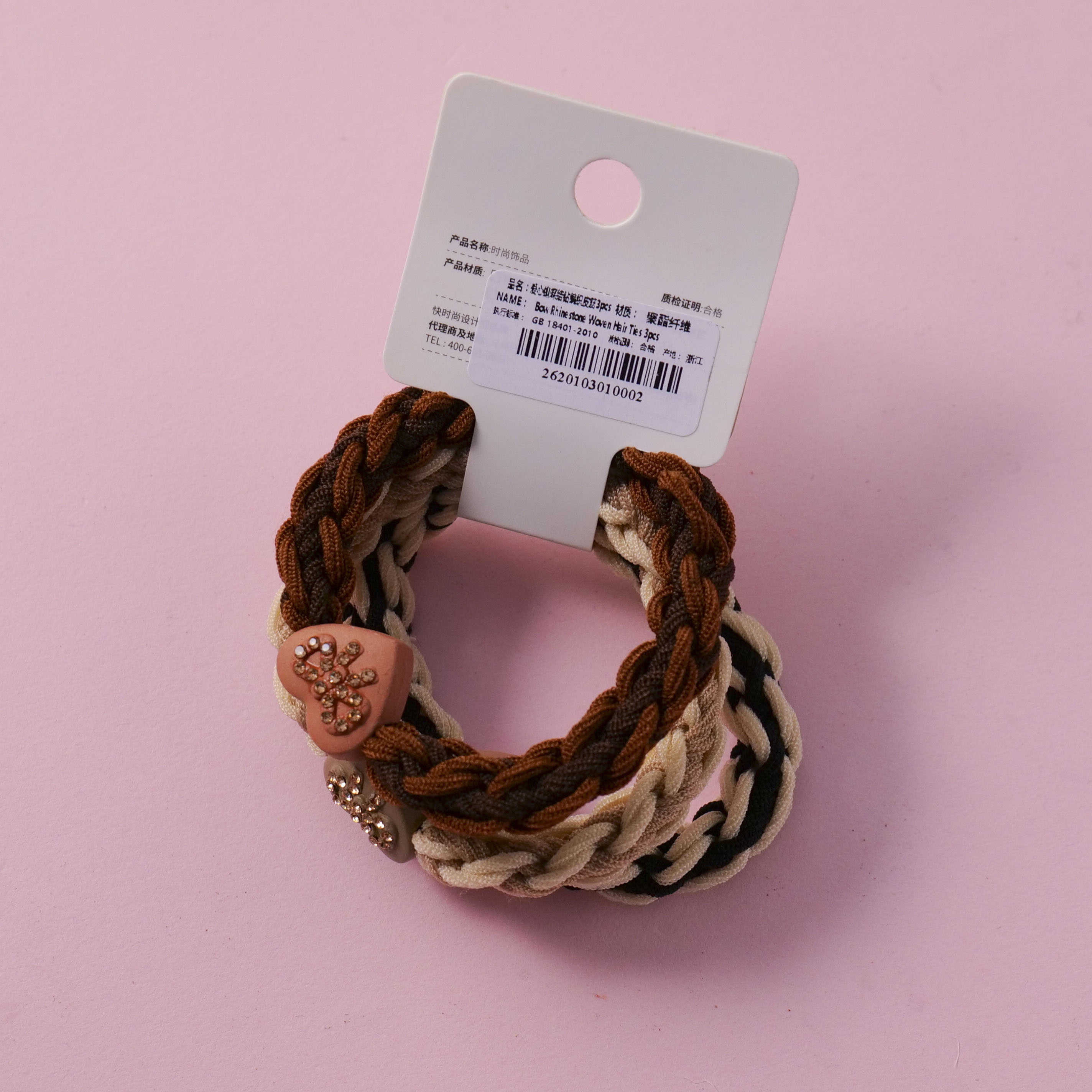 Bow Rhinestone Woven Hair Ties 3pcs