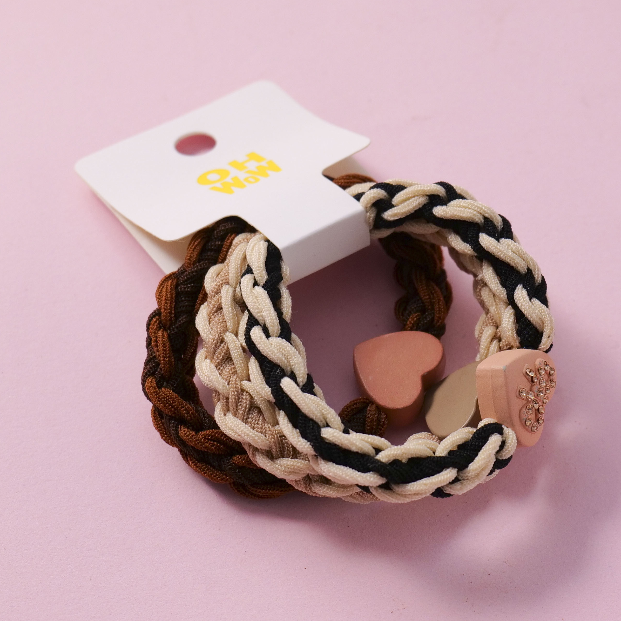 Bow Rhinestone Woven Hair Ties 3pcs