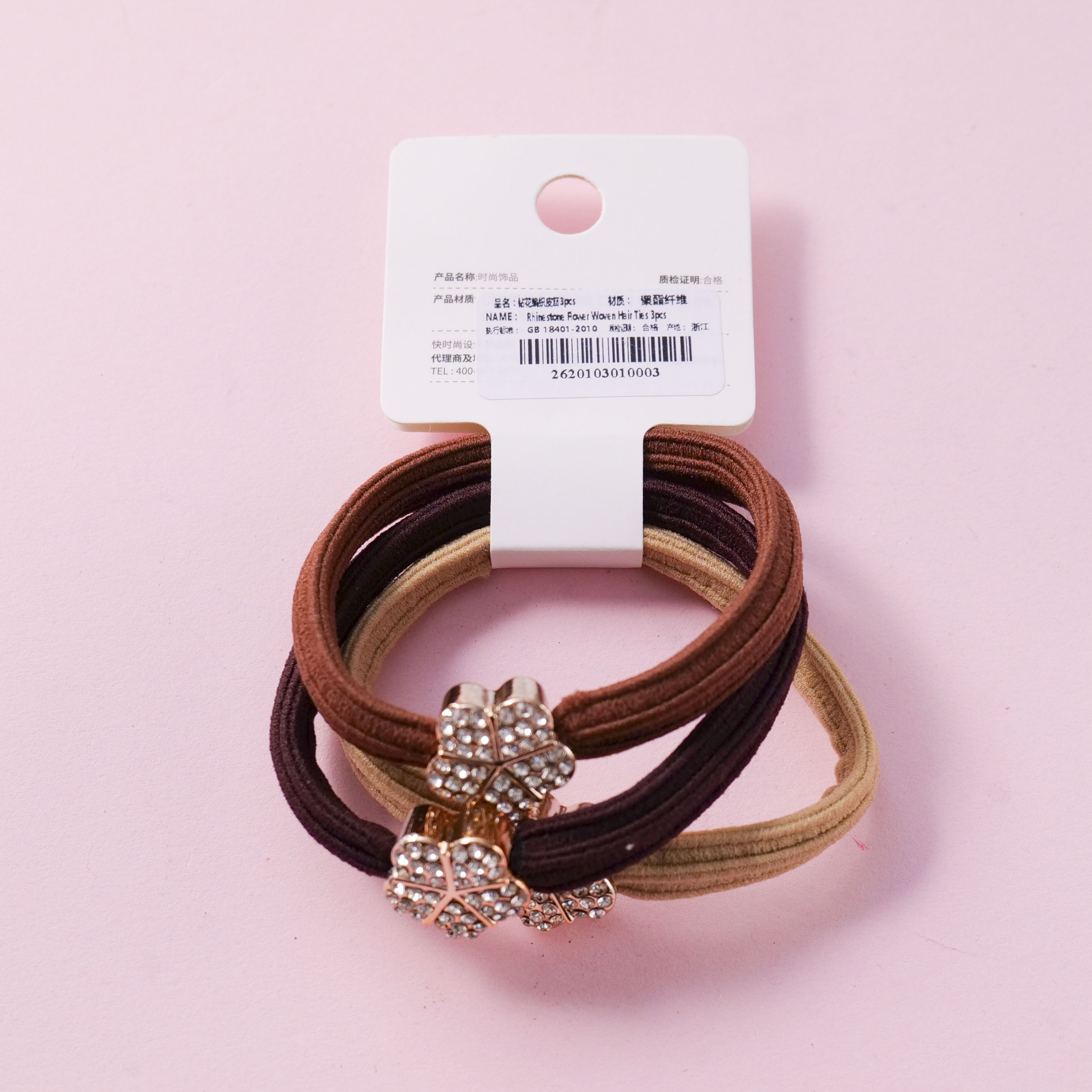 Rhinestone Flower Woven Hair Ties 3pcs