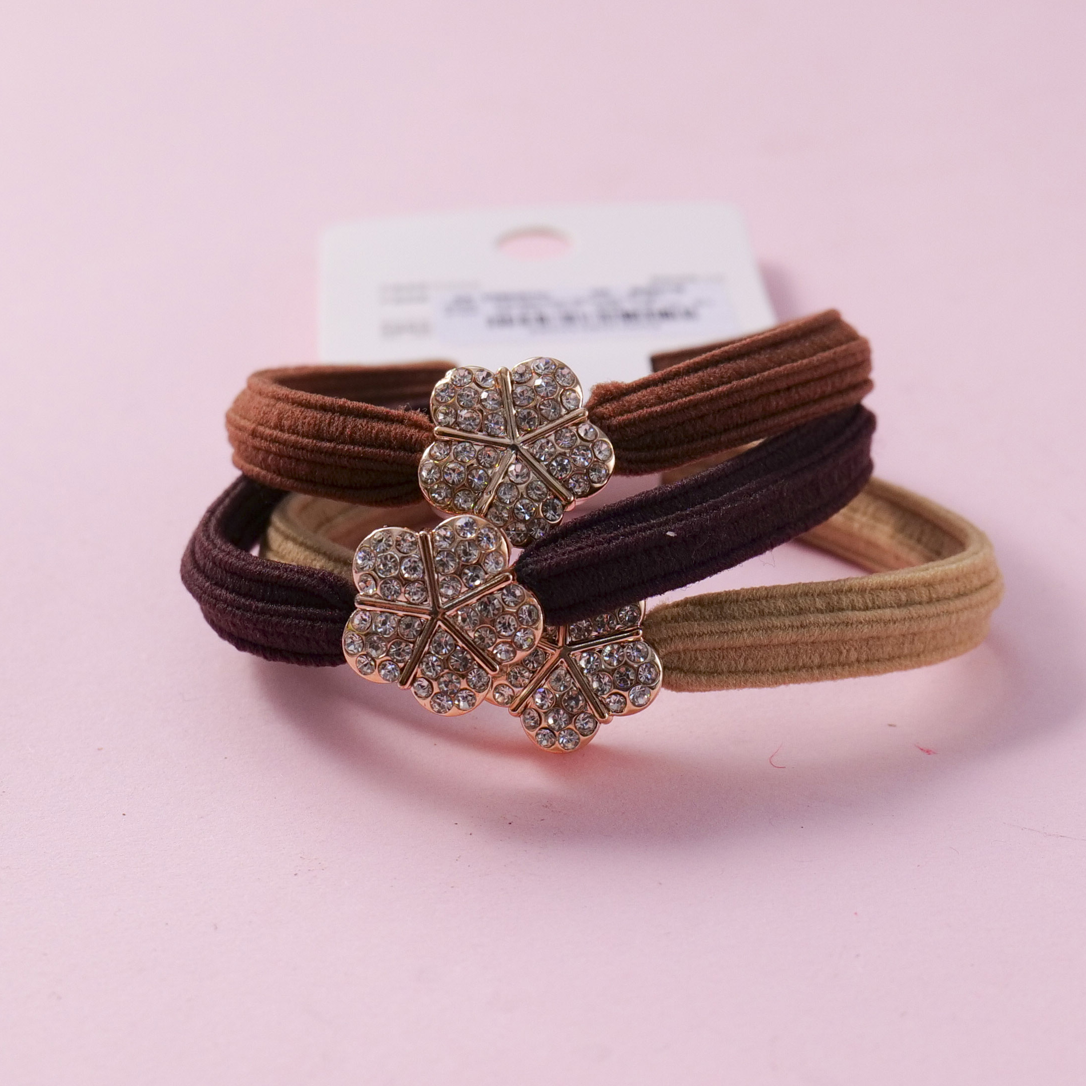 Rhinestone Flower Woven Hair Ties 3pcs