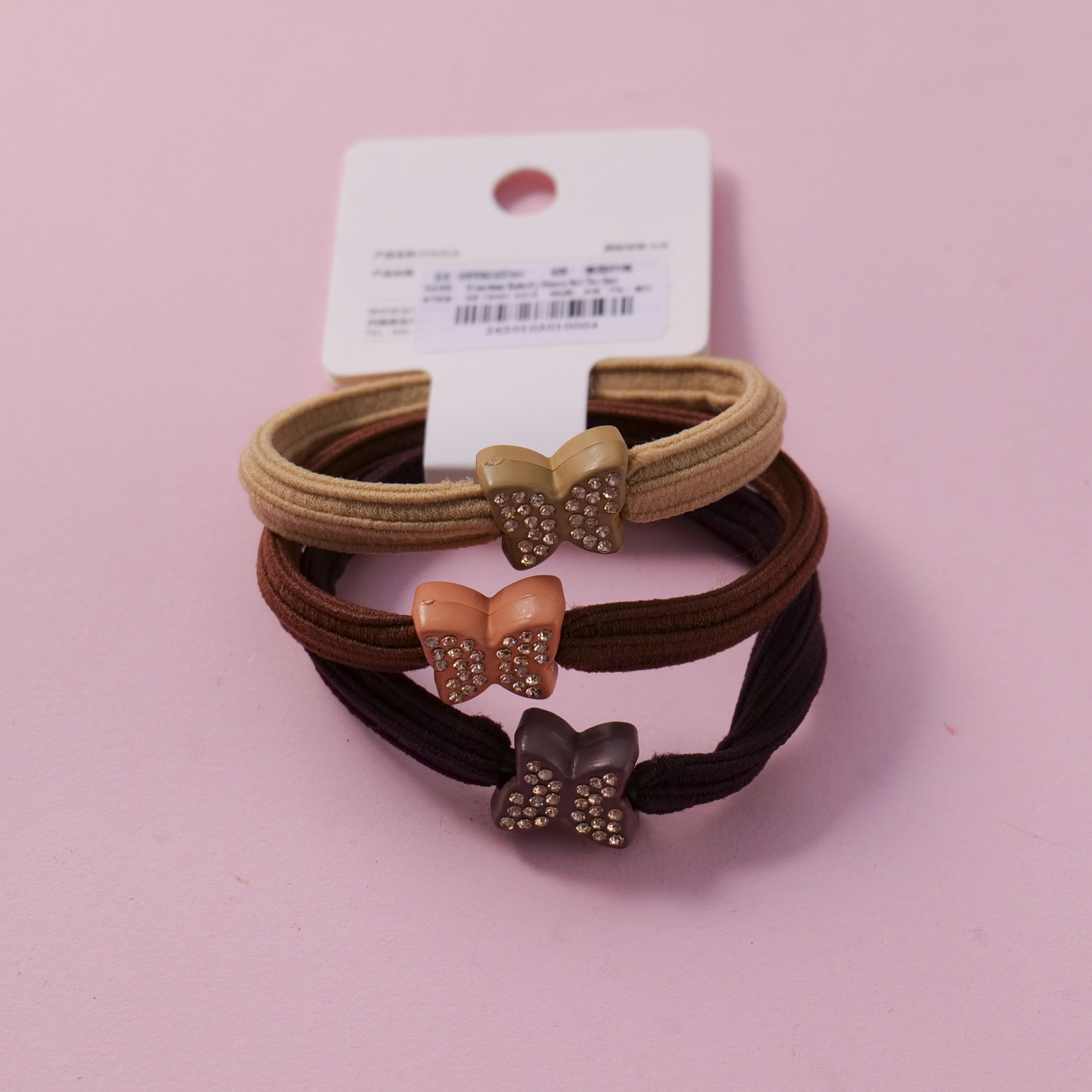 Rhinestone Butterfly Woven Hair Ties 3pcs