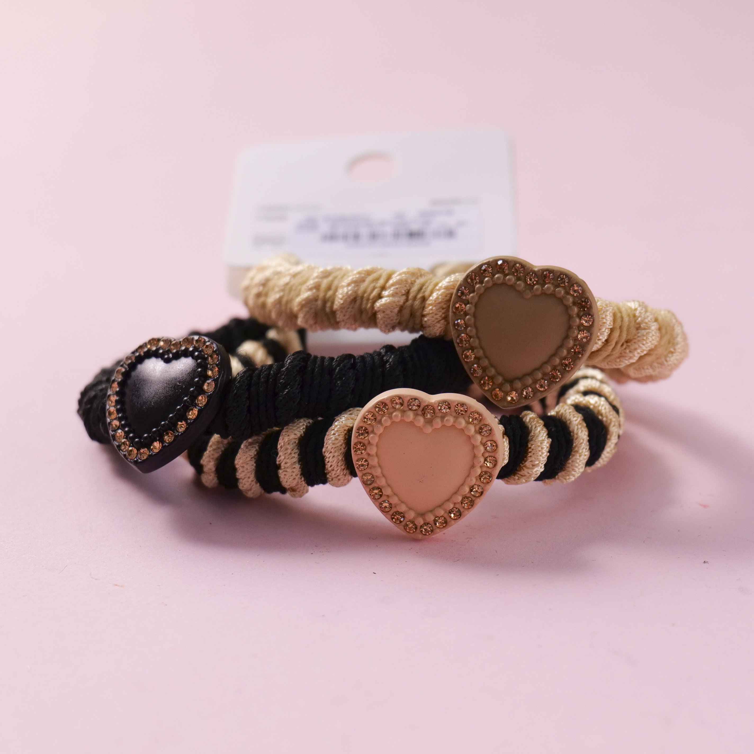 Heart Rhinestone Woven Hair Ties 3pcs