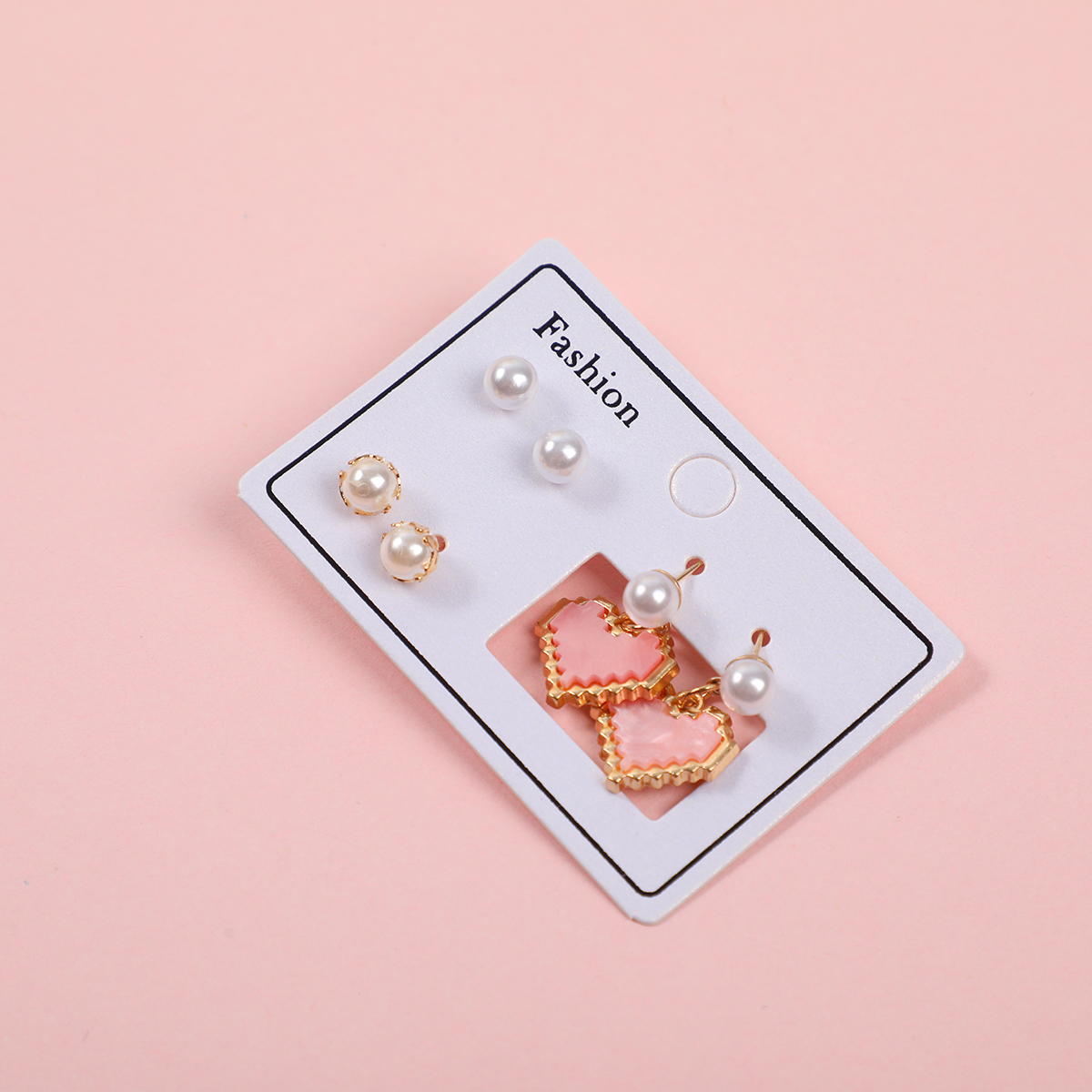 Pink Heart Luxury 3 Pairs Earrings