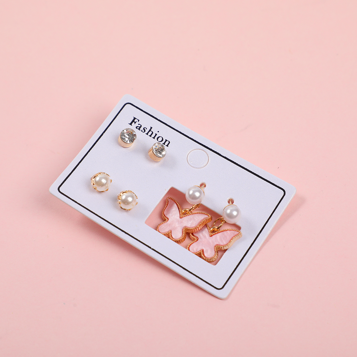 Pink Butterfly Luxury 3 Pairs Earrings