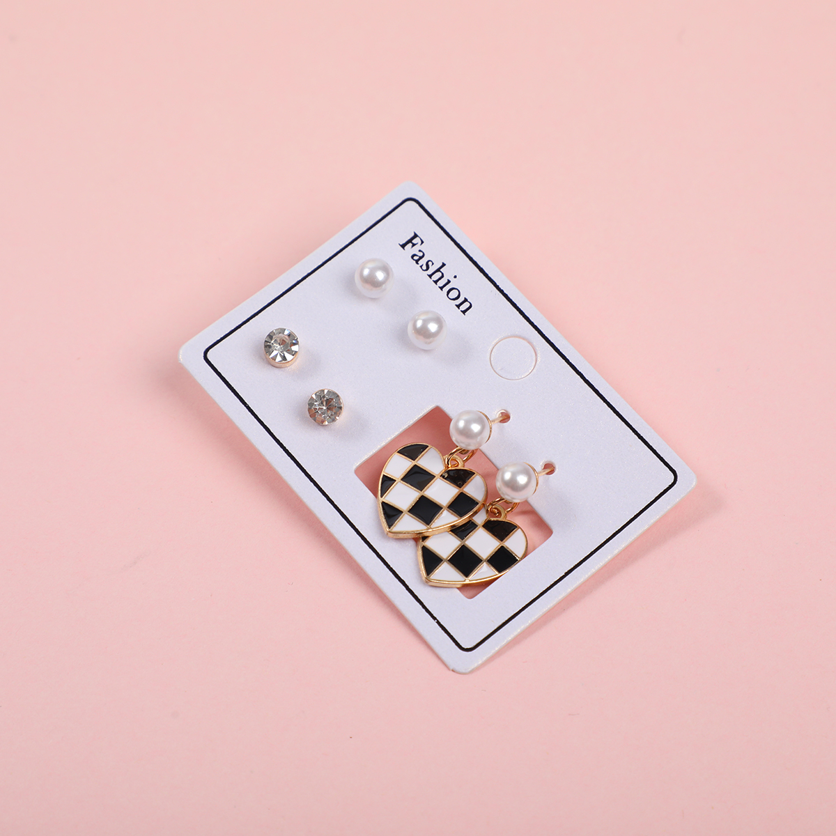 Checkerboard Heart Luxury 3 Pairs Earrings