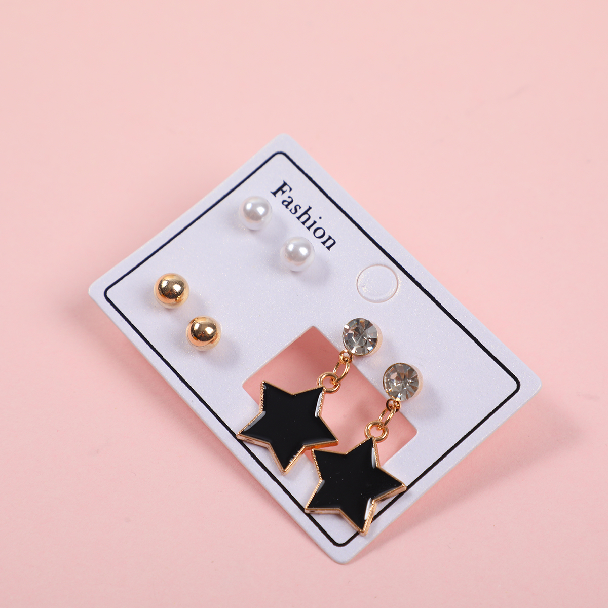 Black Pentagram Luxury 3 Pairs Earrings