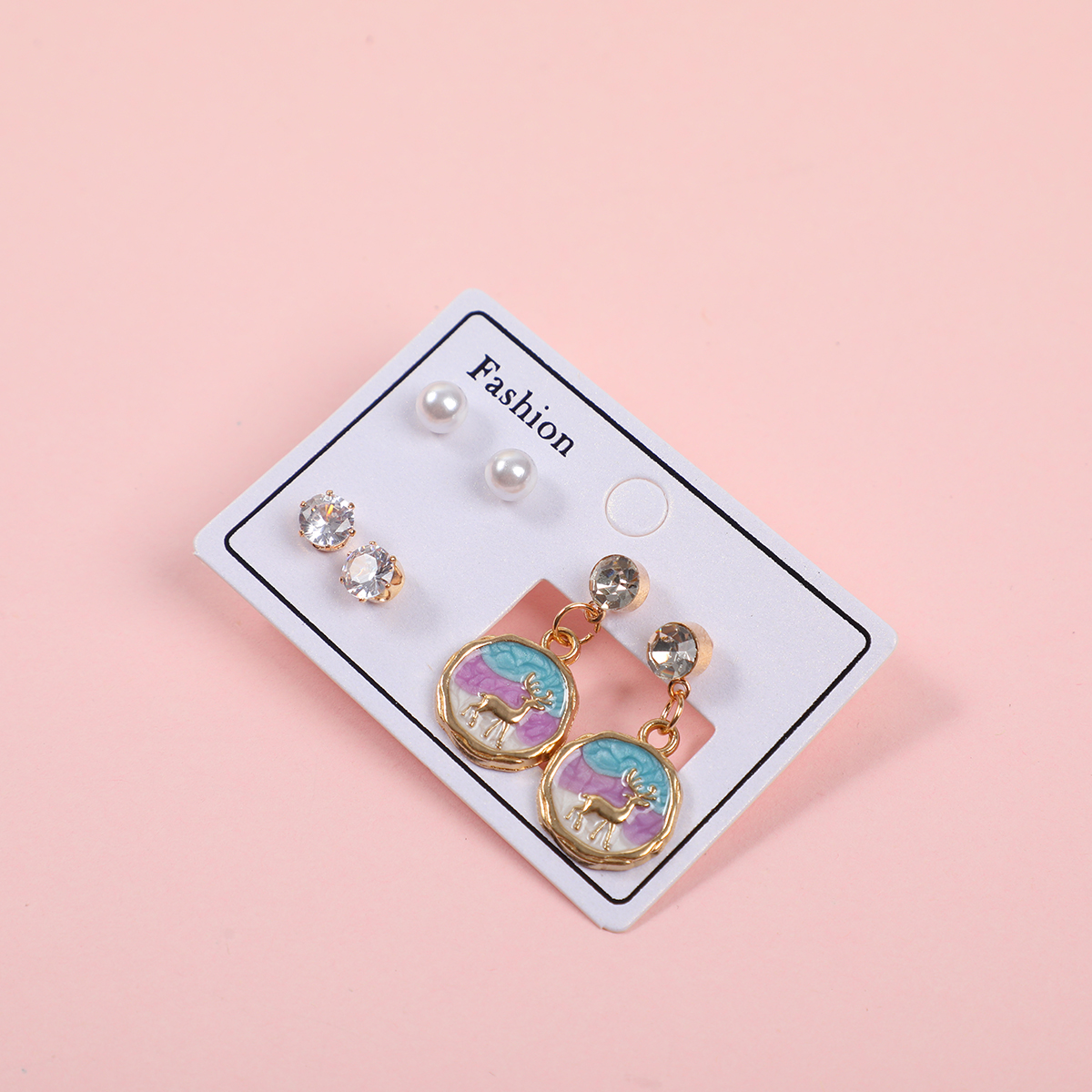 Enamel Deer Luxury 3 Pairs Earrings