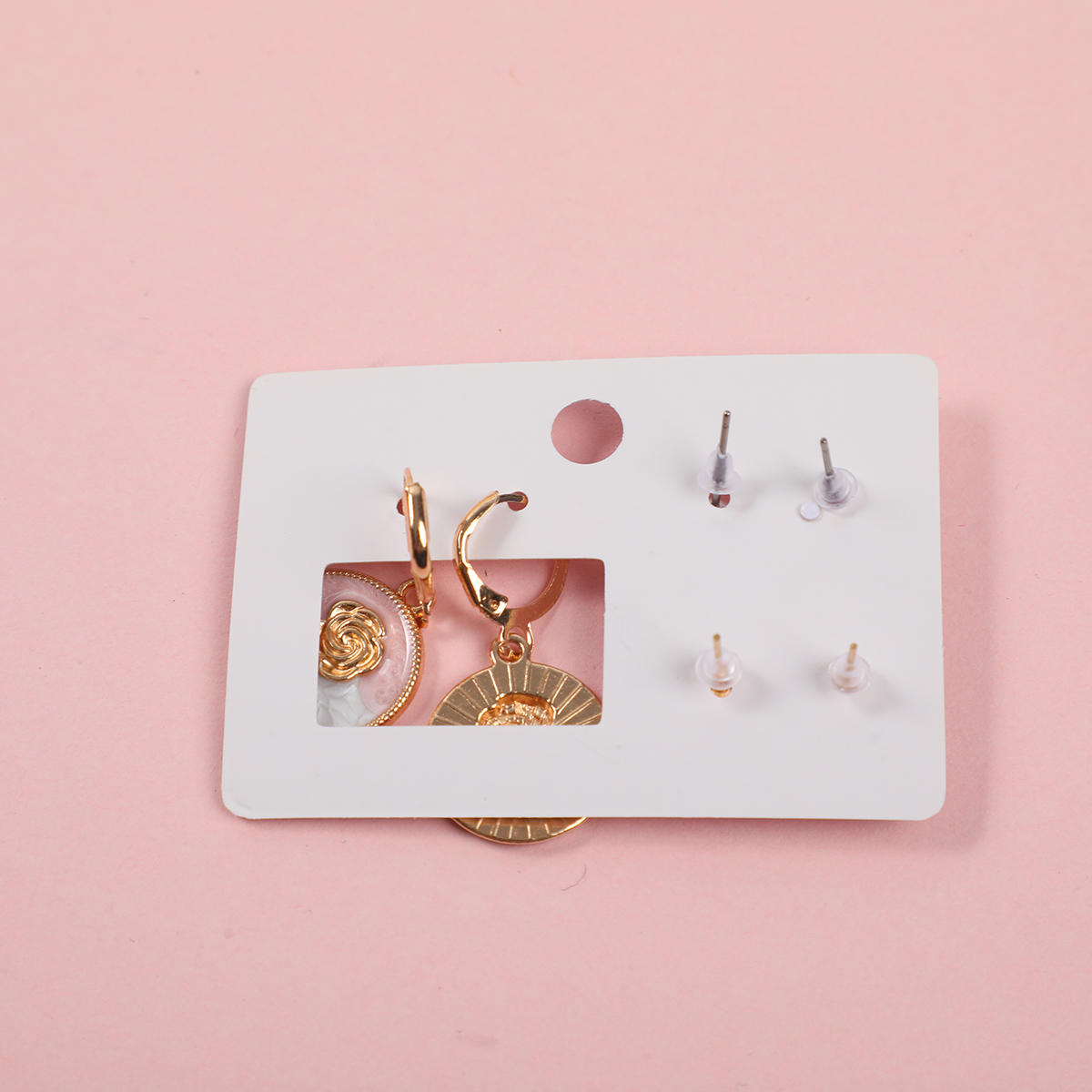 Enamel Rose 3 Pairs Earrings