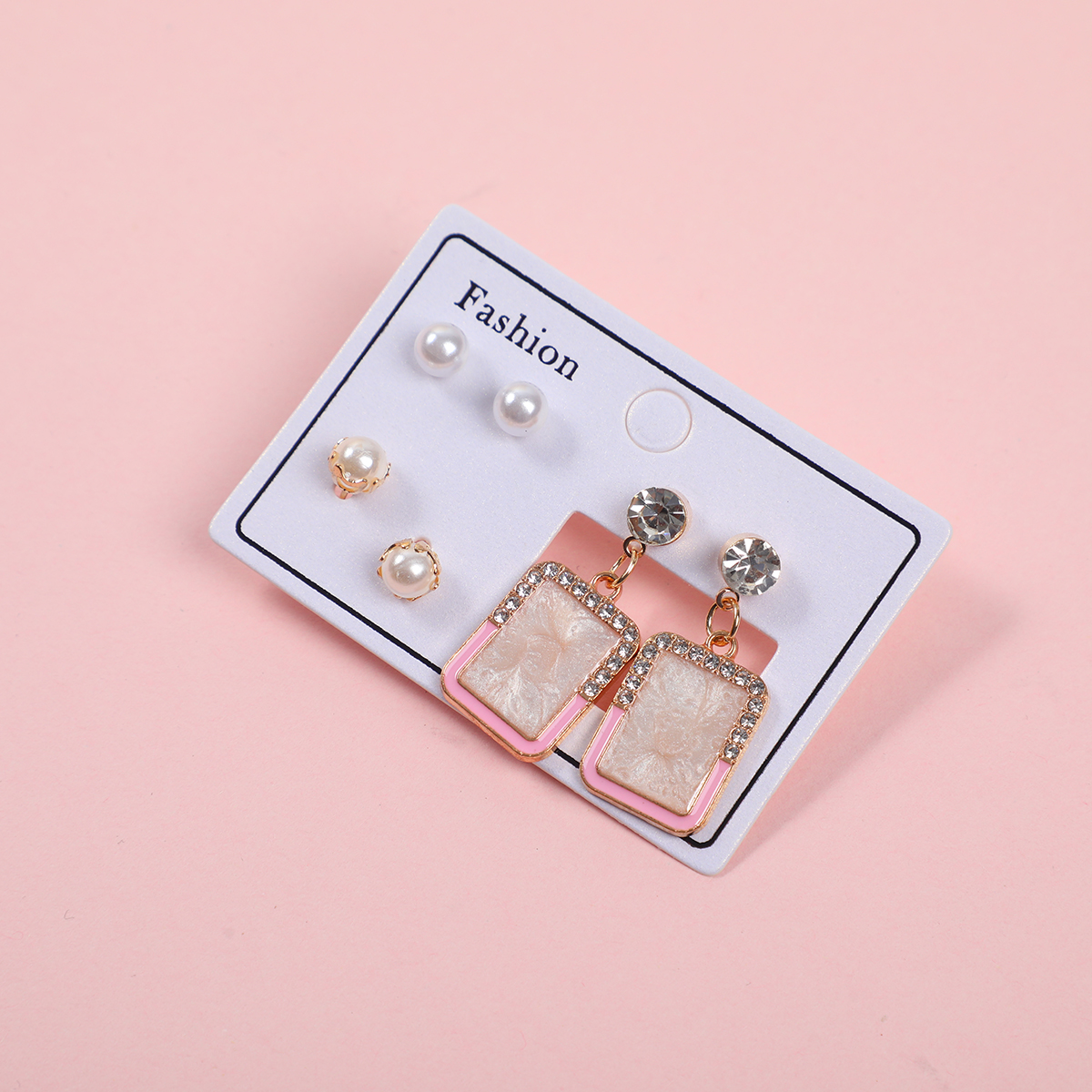 Square Rhinestone 3 Pairs Earrings