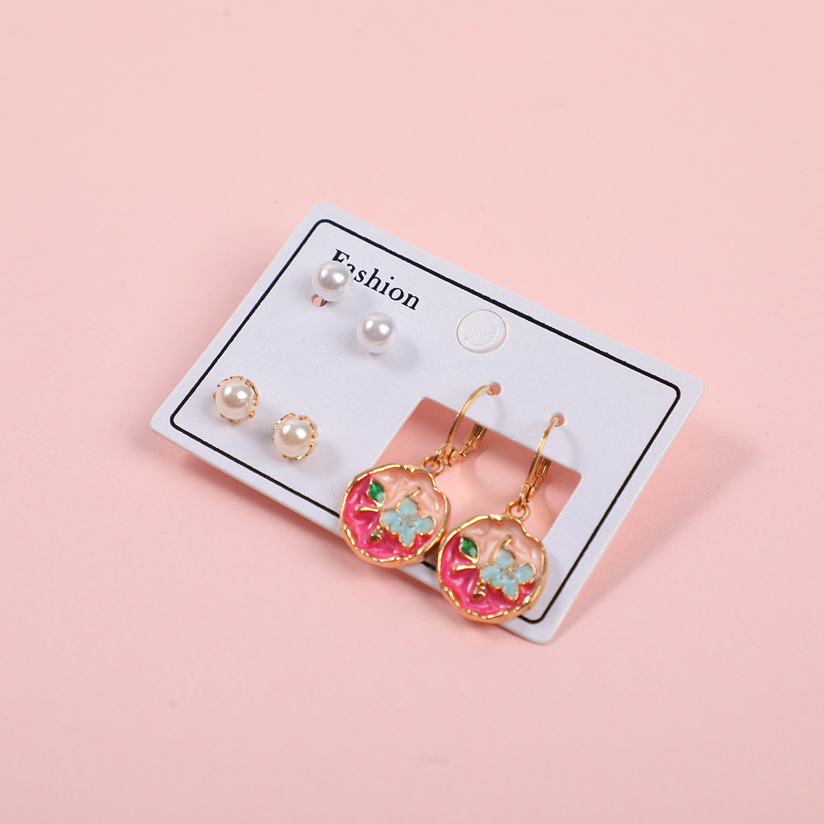 Enamel Small Flower 3 Pairs Earrings