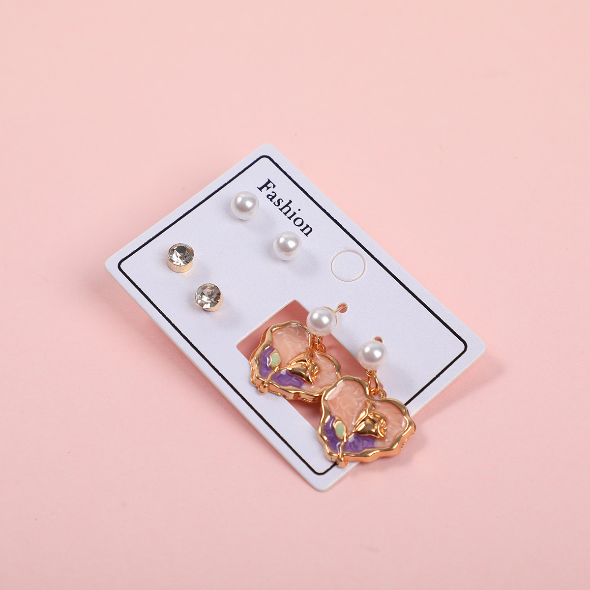 Heart Rose 3 Pairs Earrings