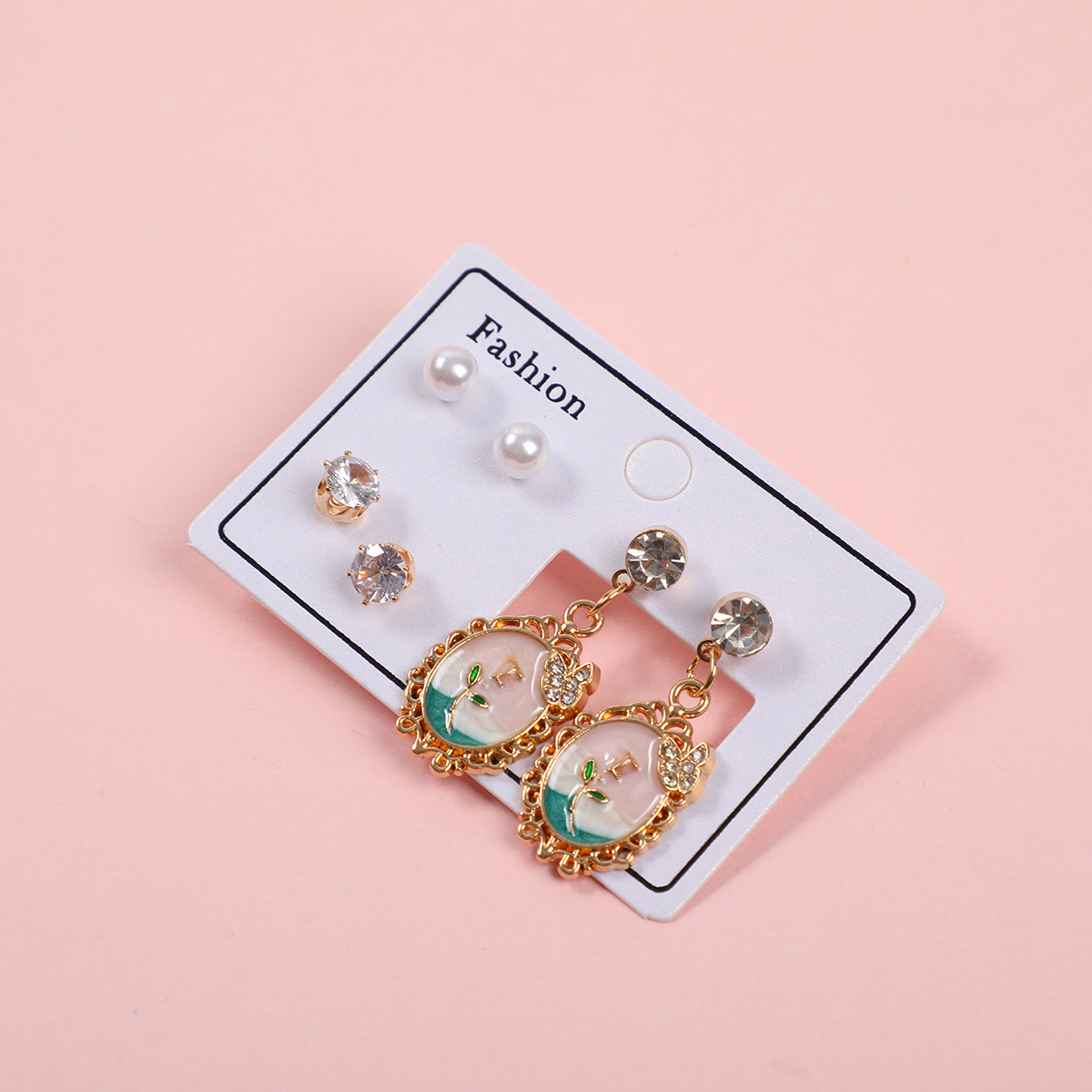Classic Gold Rim 3 Pairs Earrings
