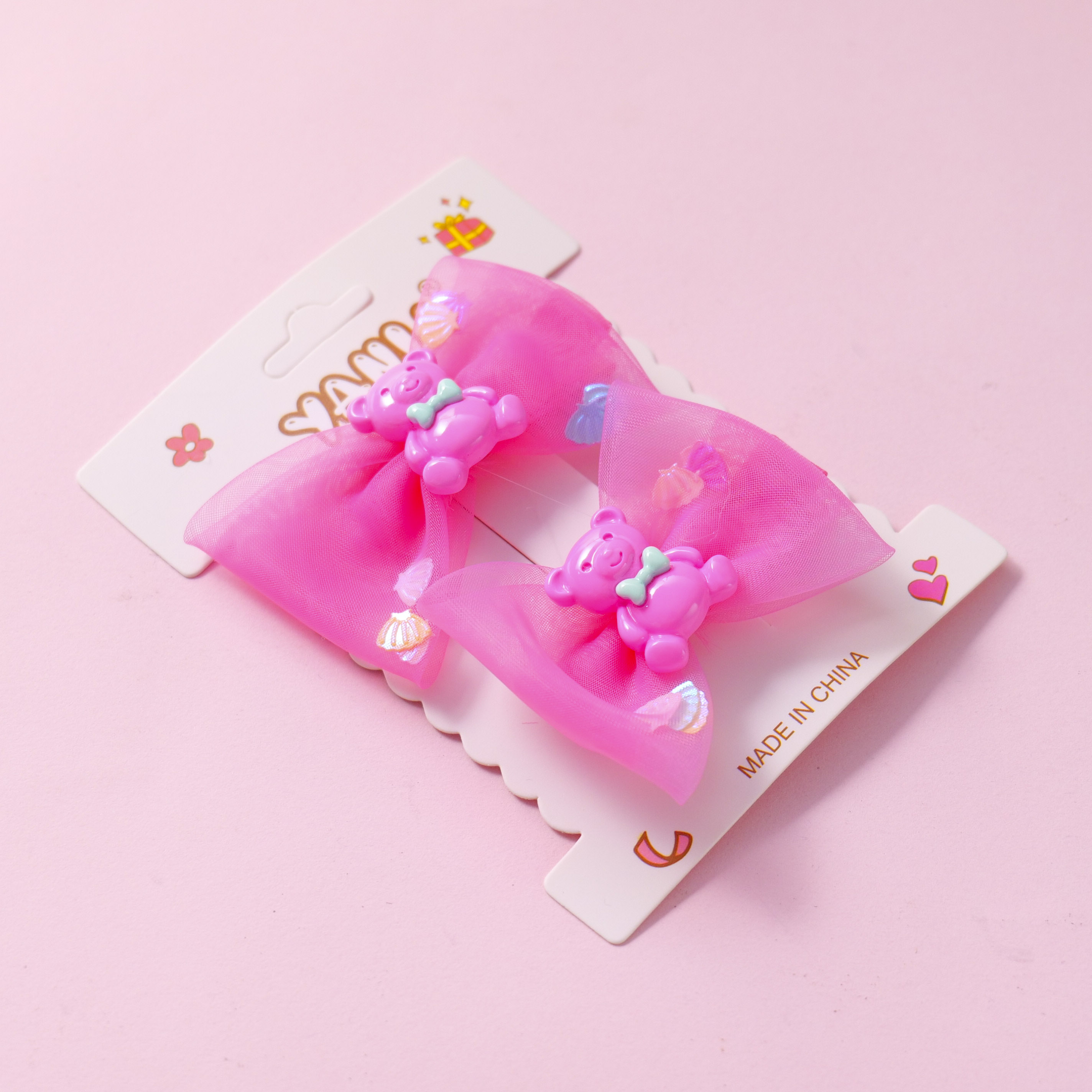 Bear Sequin Gauze Hair Clips 2pcs