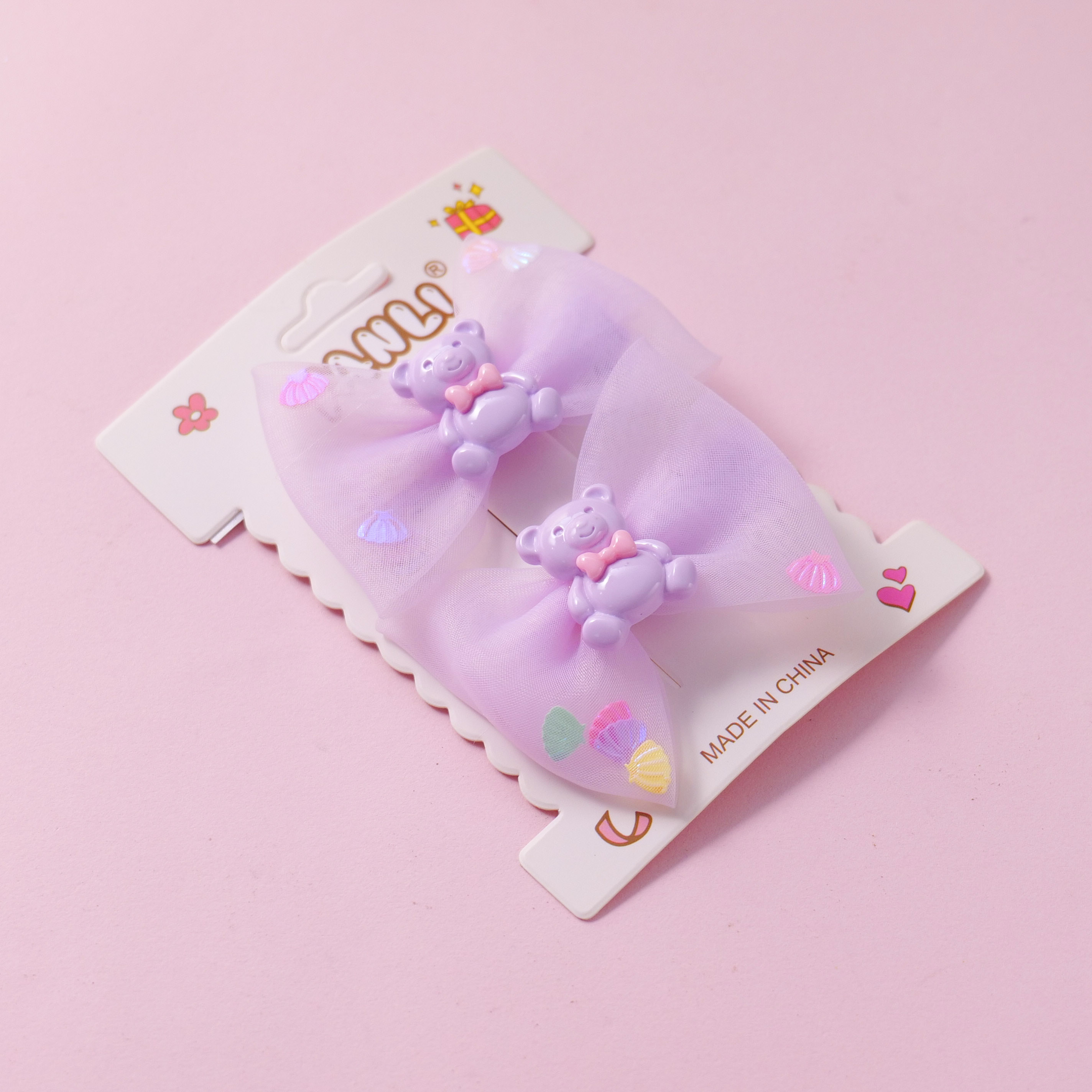 Bear Sequin Gauze Hair Clips 2pcs