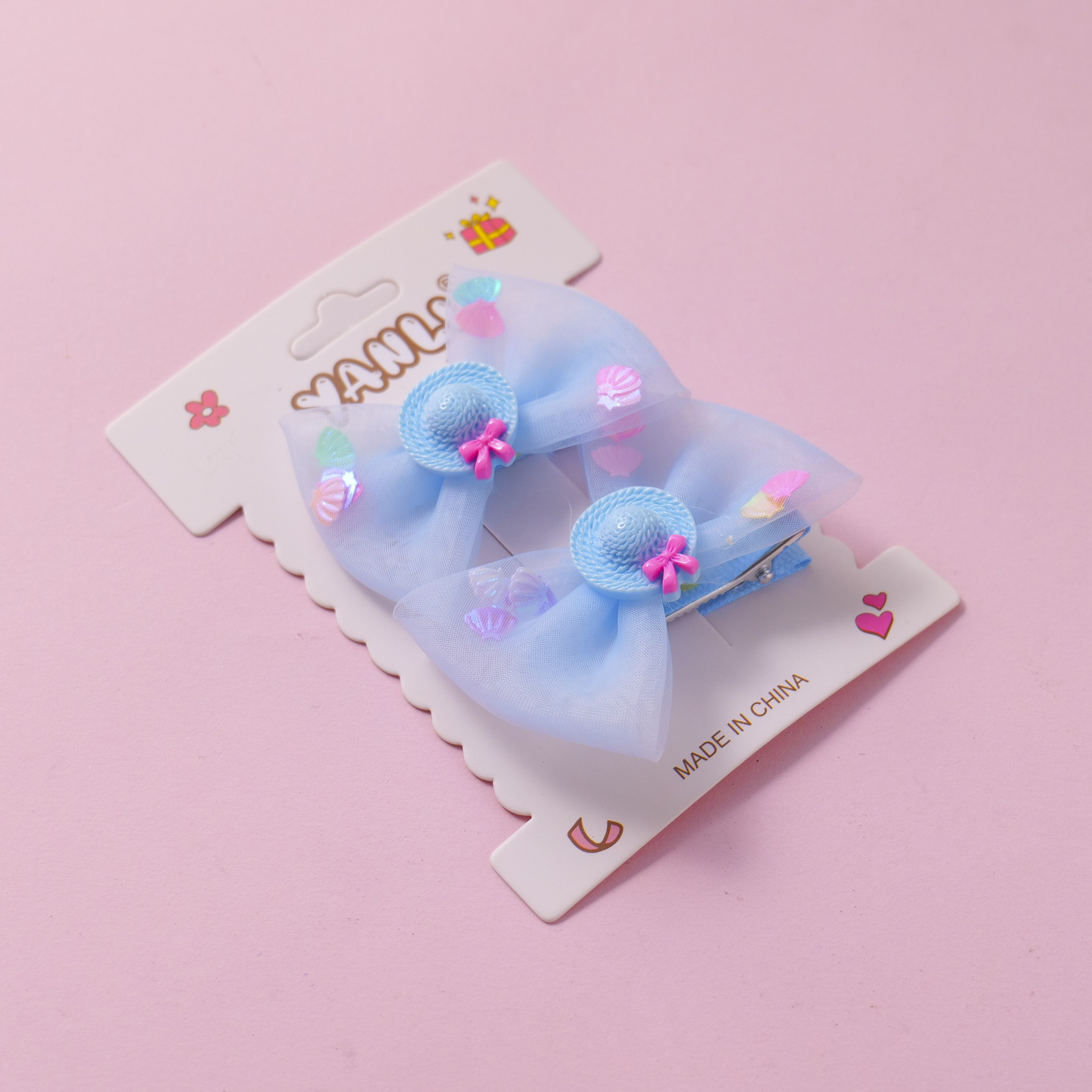Straw Hat Sequin Gauze Hair Clips 2pcs