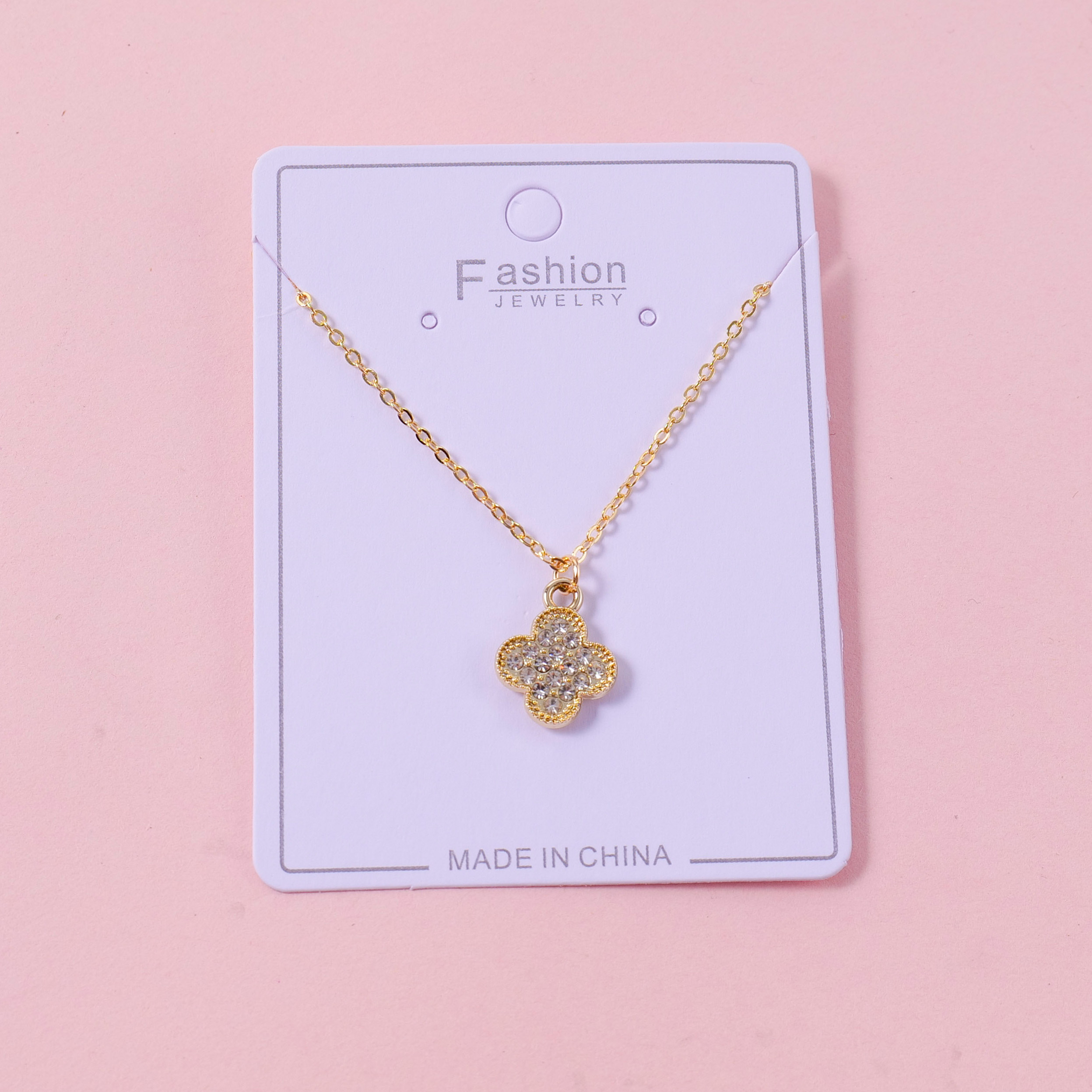 Fashion Crystal Four-Leaf Flower Knot Necklace