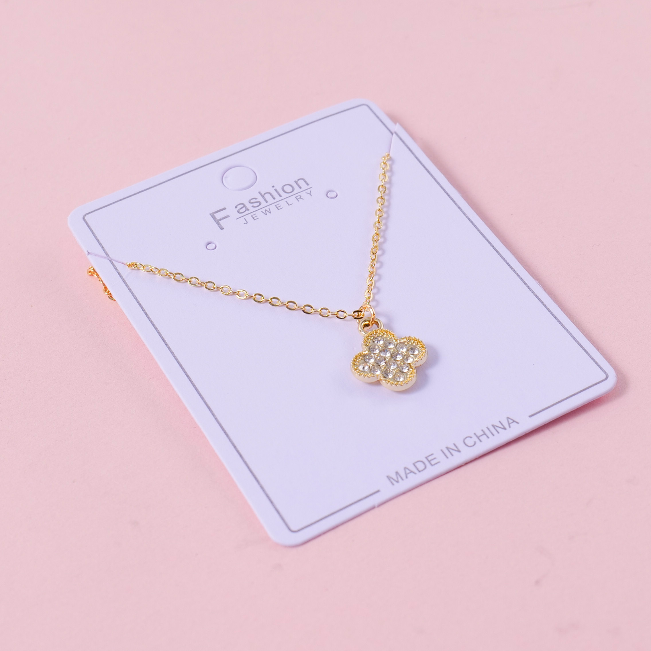 Fashion Crystal Four-Leaf Flower Knot Necklace