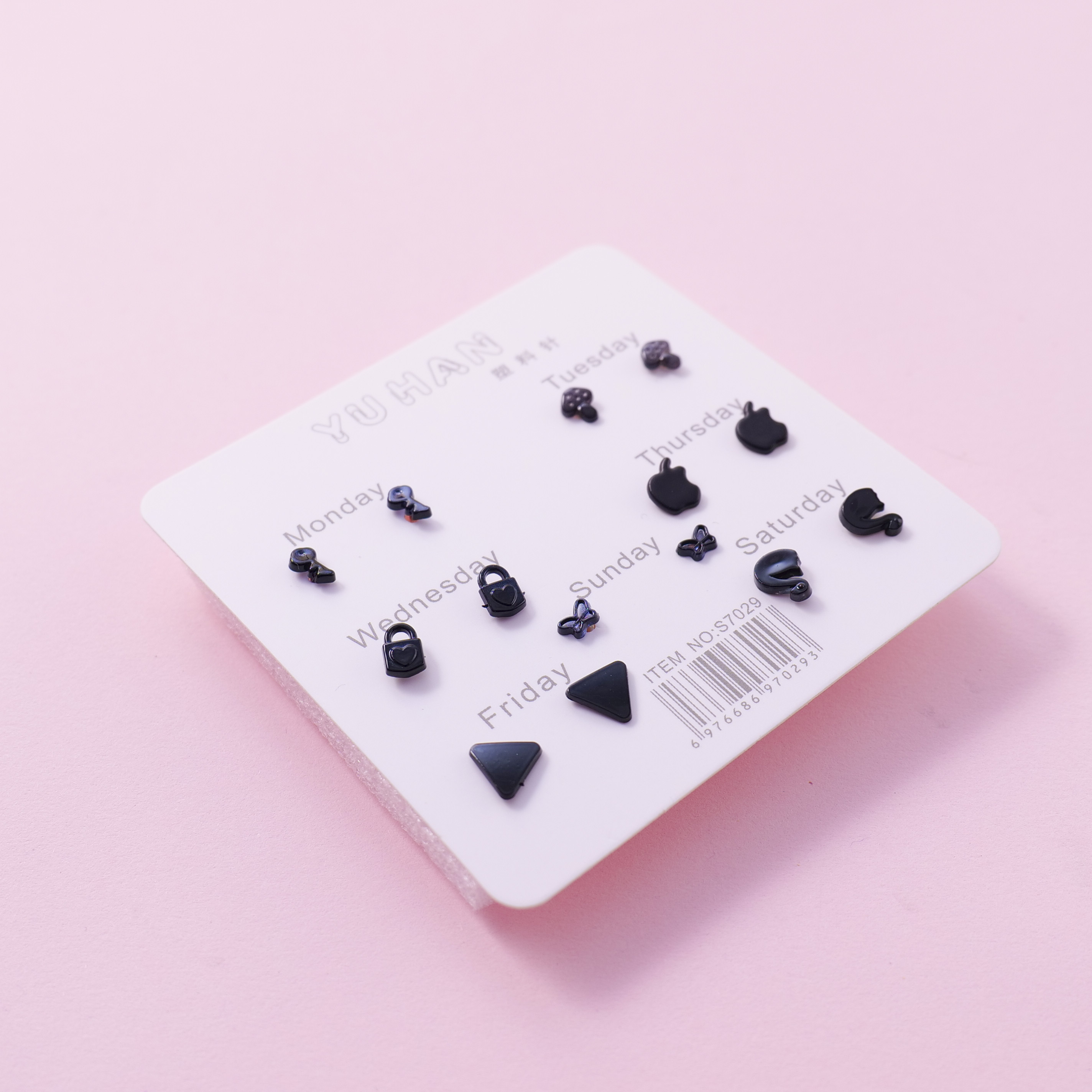 Random Mixed Style Black 7Pairs Earring-2