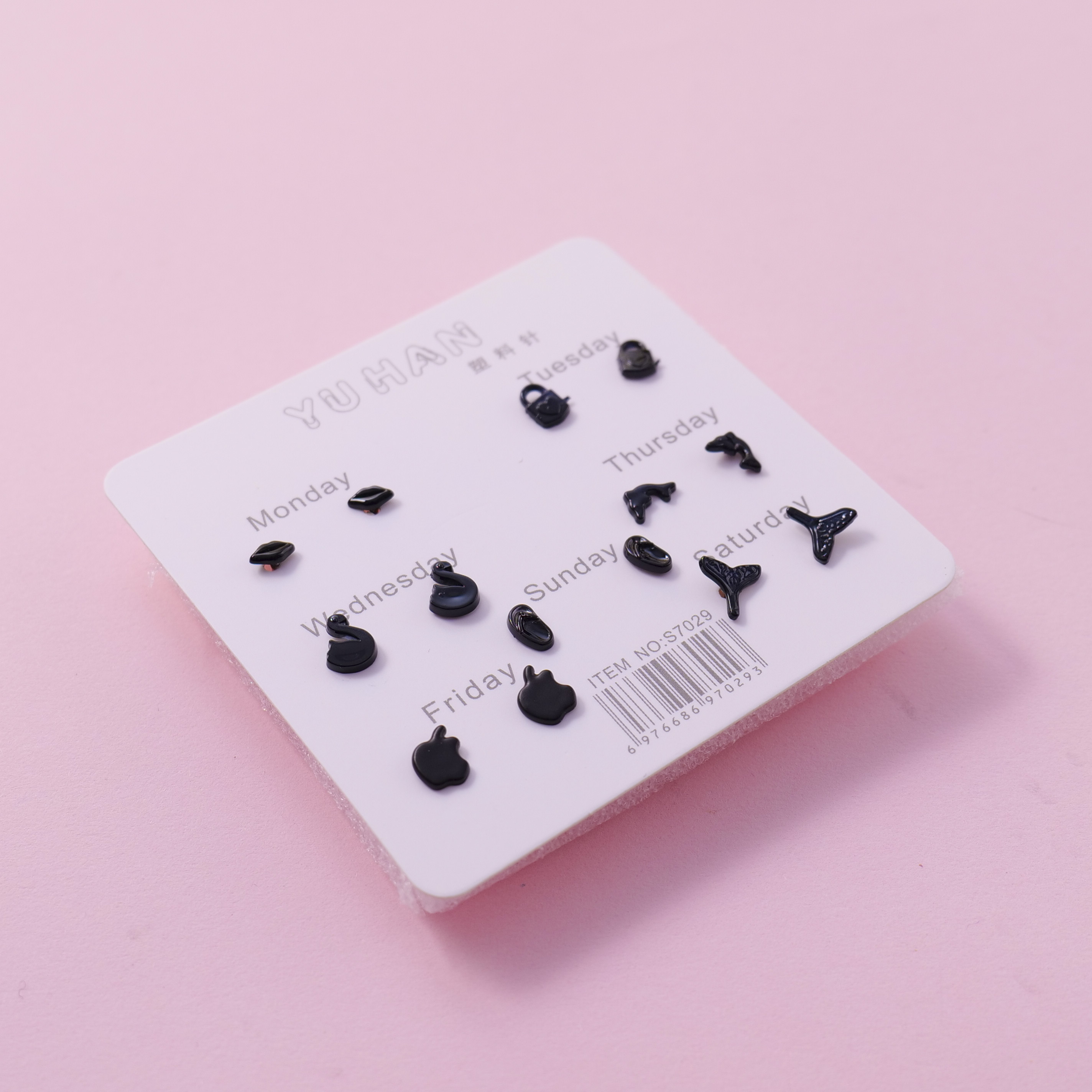 Random Mixed Style Black 7Pairs Earring-3