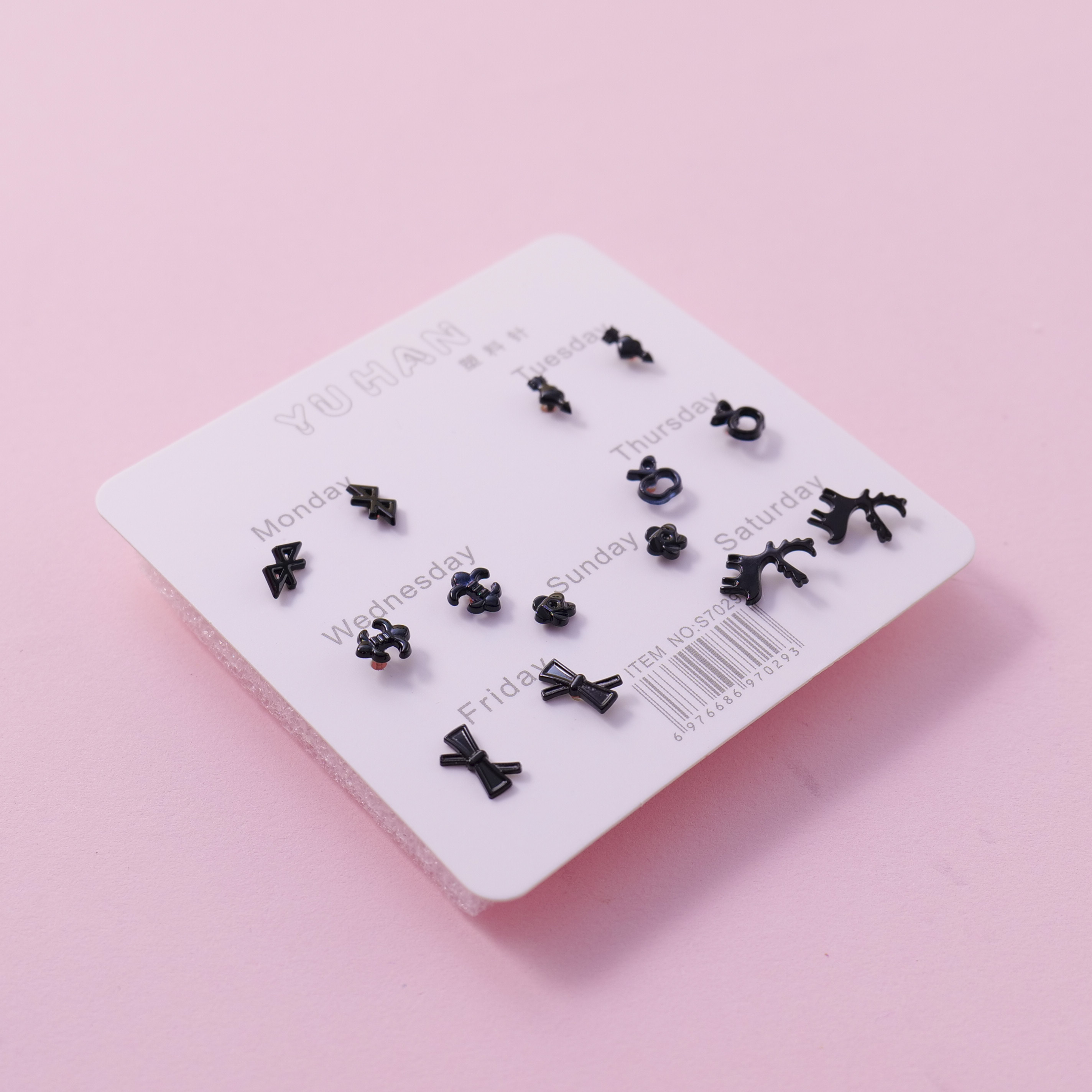 Random Mixed Style Black 7Pairs Earring-5