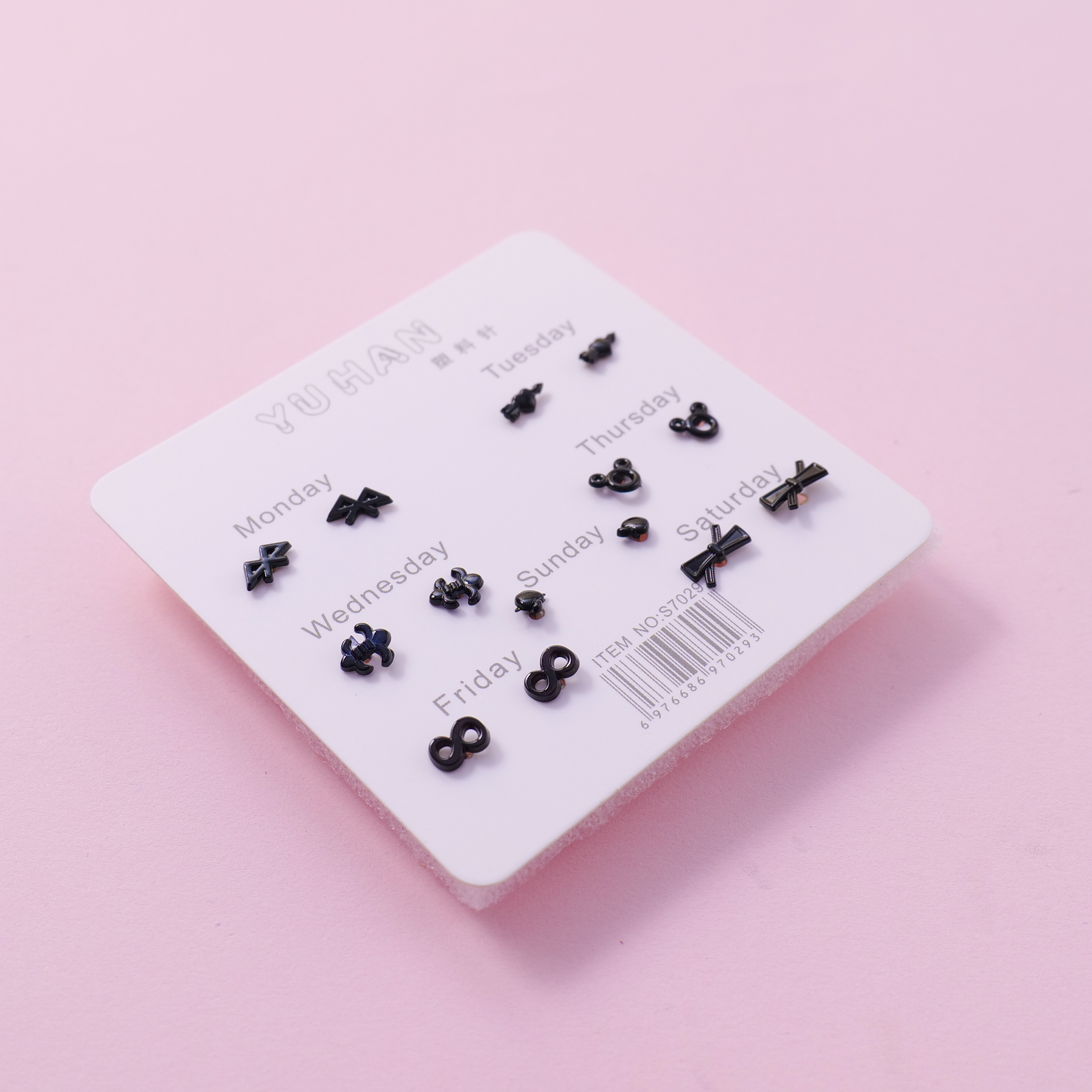 Random Mixed Style Black 7Pairs Earring-6