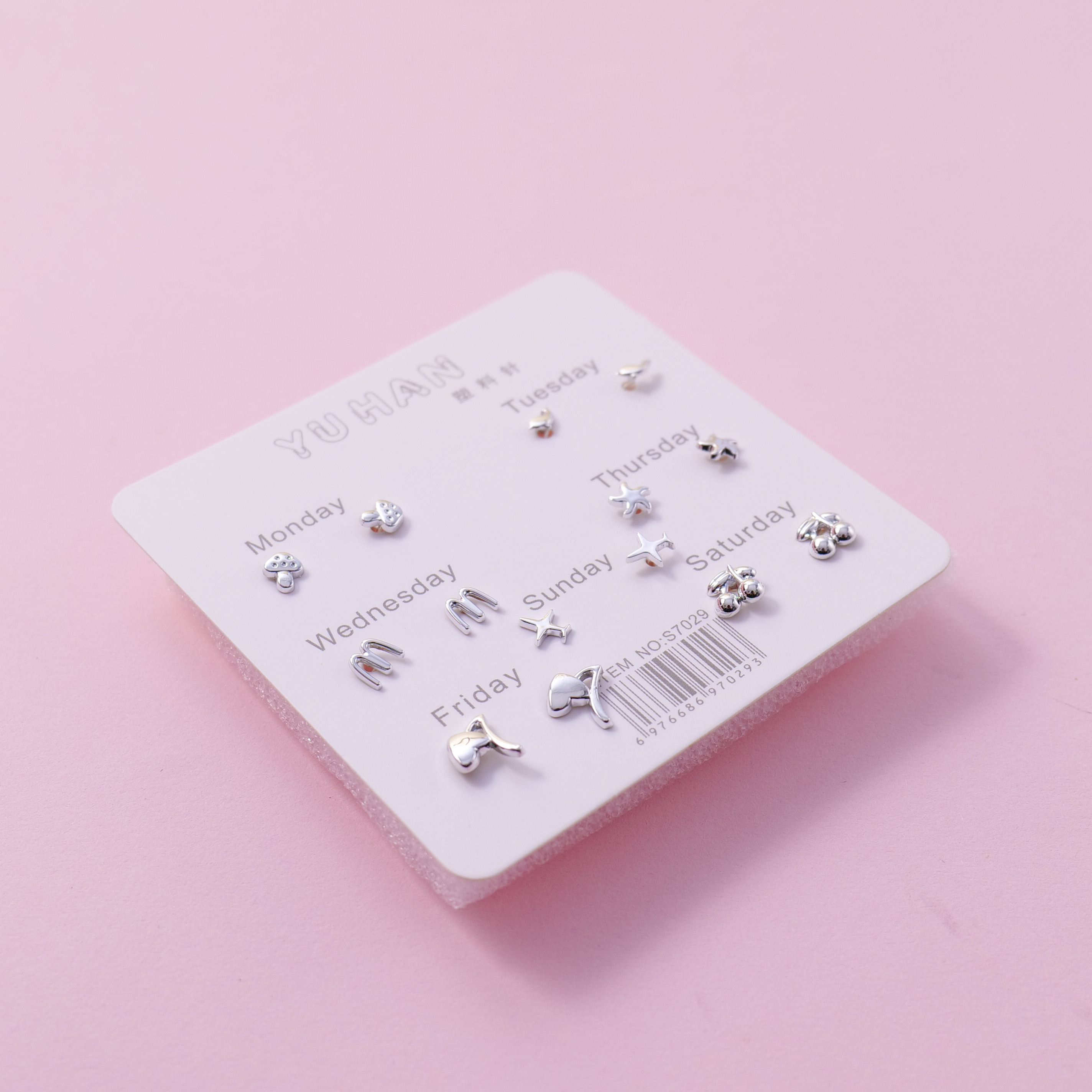 Random Mixed Style Silver 7Pairs Earring-1