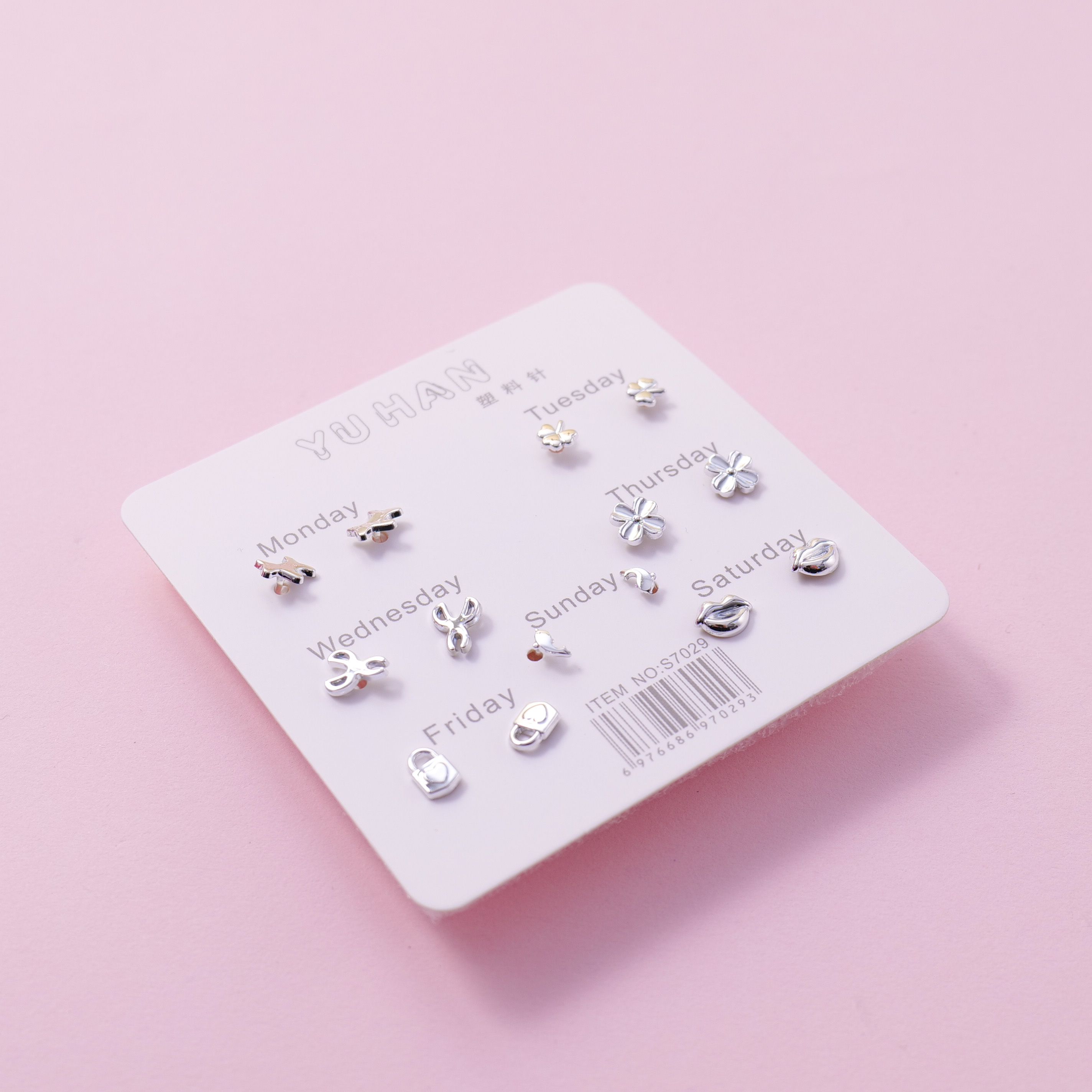 Random Mixed Style Silver 7Pairs Earring-2