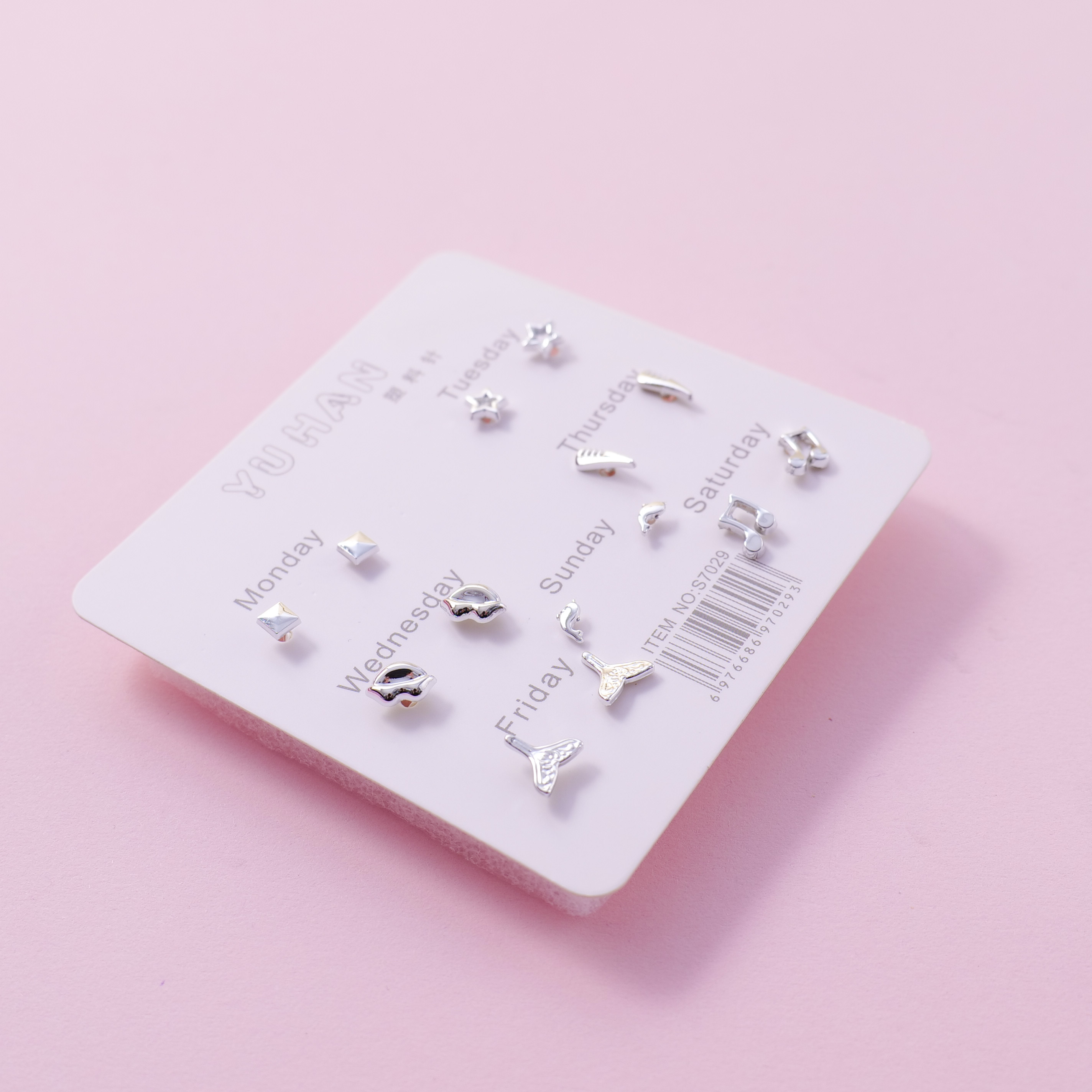 Random Mixed Style Silver 7Pairs Earring-3