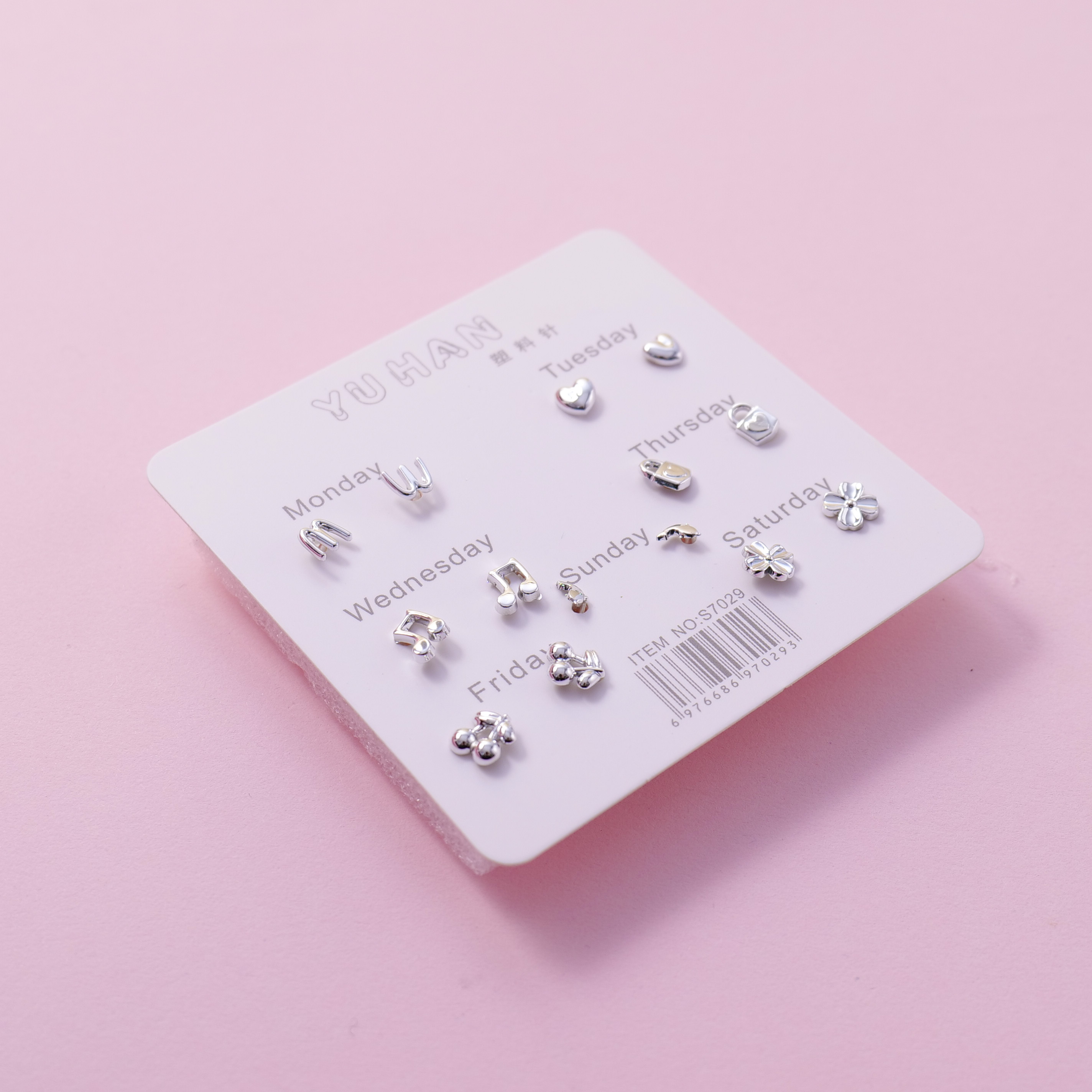 Random Mixed Style Silver 7Pairs Earring-4