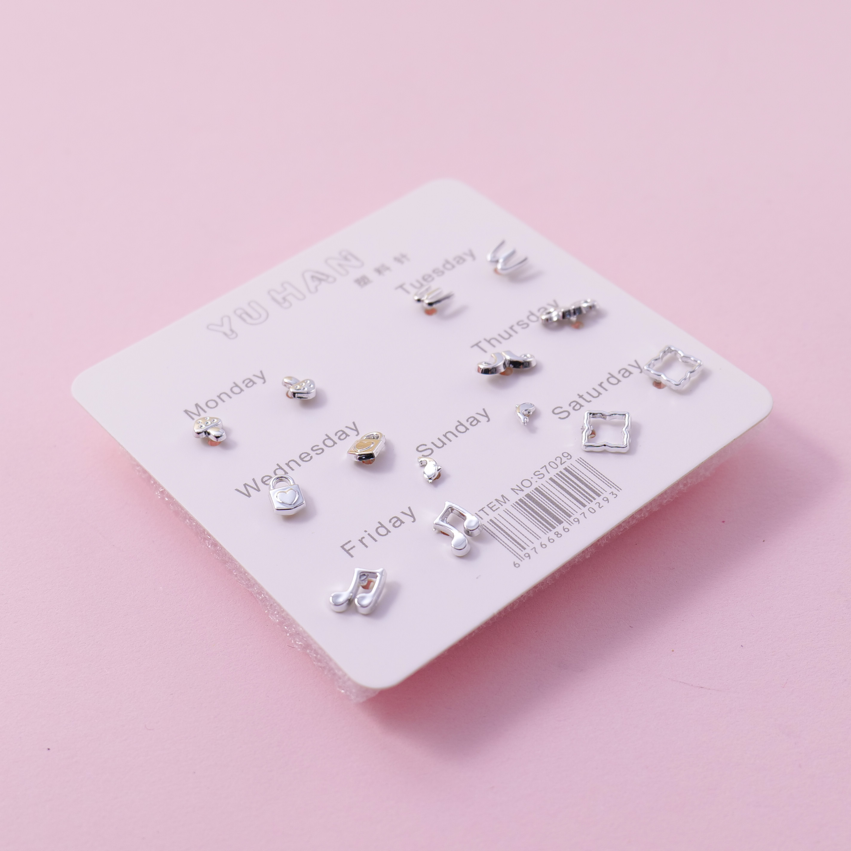 Random Mixed Style Silver 7Pairs Earring-5